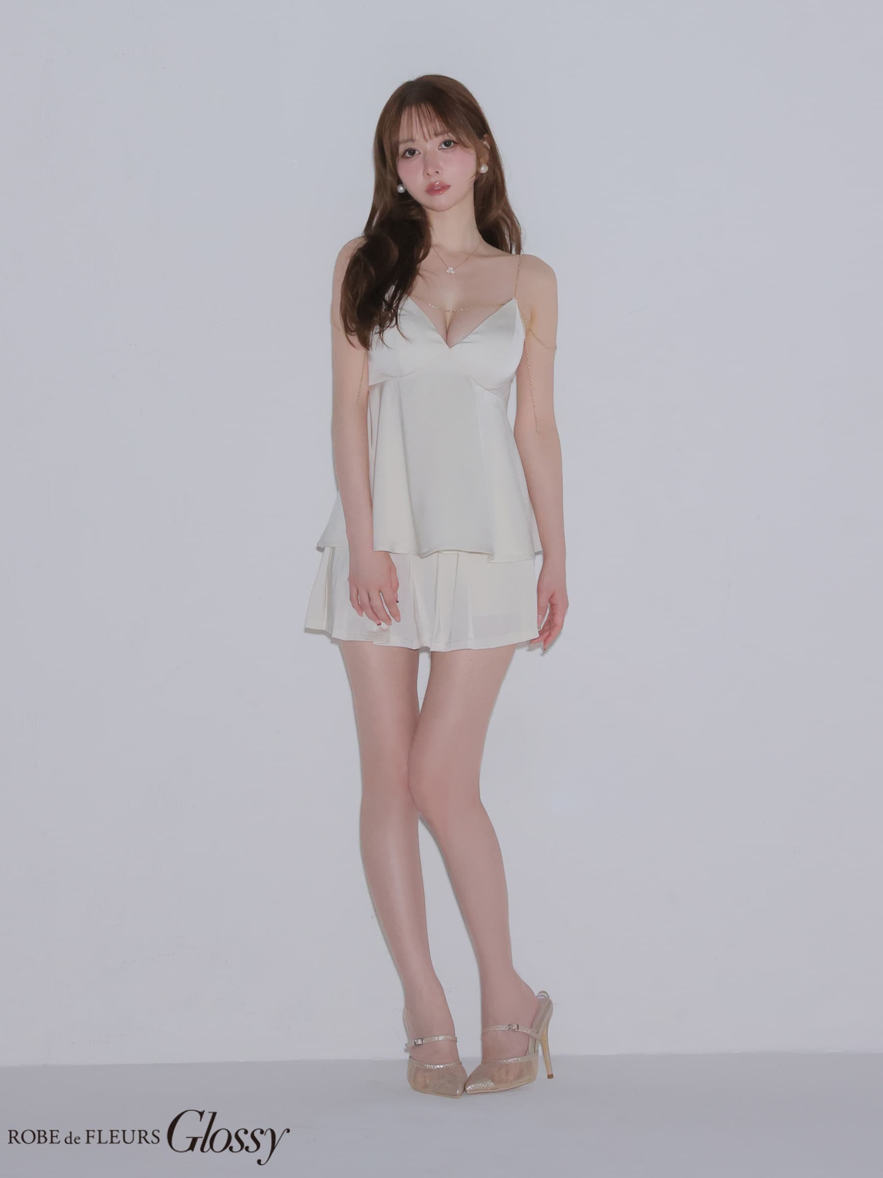 Glossy ローブドフルールグロッシー 【XSサイズあり】 チェーンサテンセットアップミニキャバドレス gl4640-c