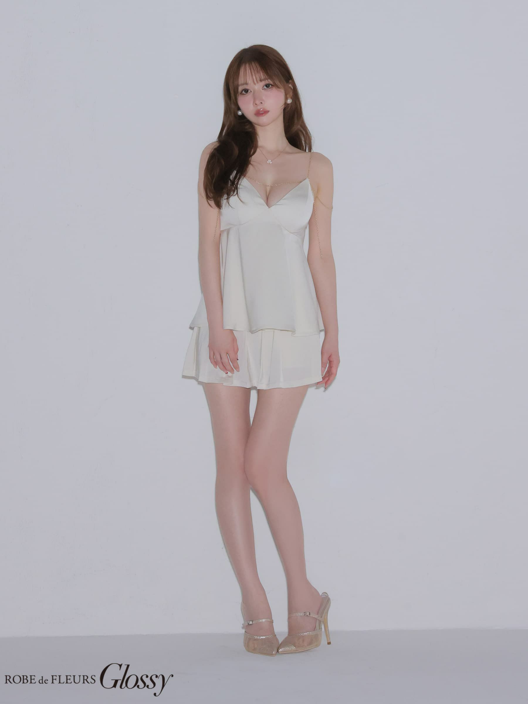Glossy ローブドフルールグロッシー 【XSサイズあり】 チェーンサテンセットアップミニキャバドレス gl4640-c
