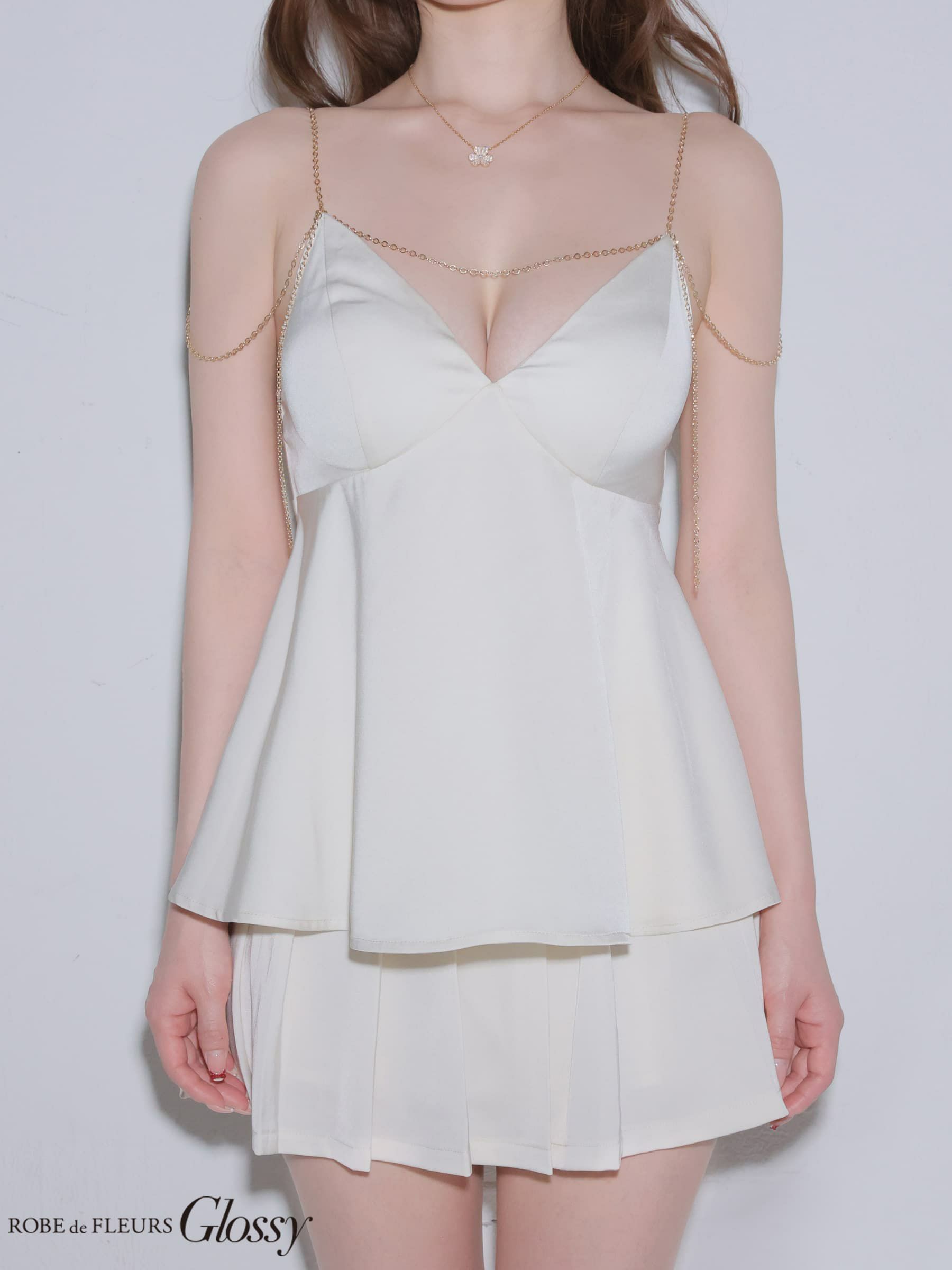 Glossy ローブドフルールグロッシー 【XSサイズあり】 チェーンサテンセットアップミニキャバドレス gl4640-c