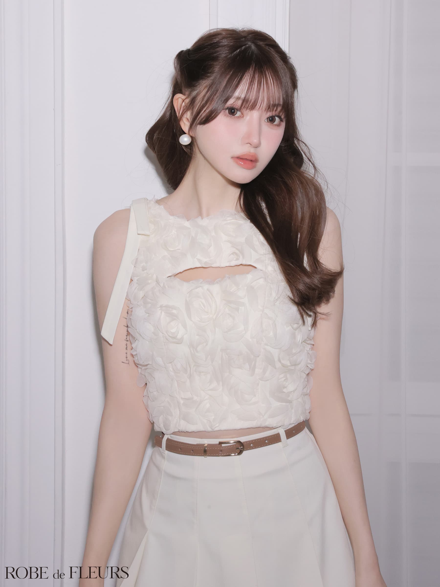 ROBE de FLEURS ローブドフルール 【XSサイズあり】 フラワーレースリボンセットアップミニキャバドレス fm4340-c