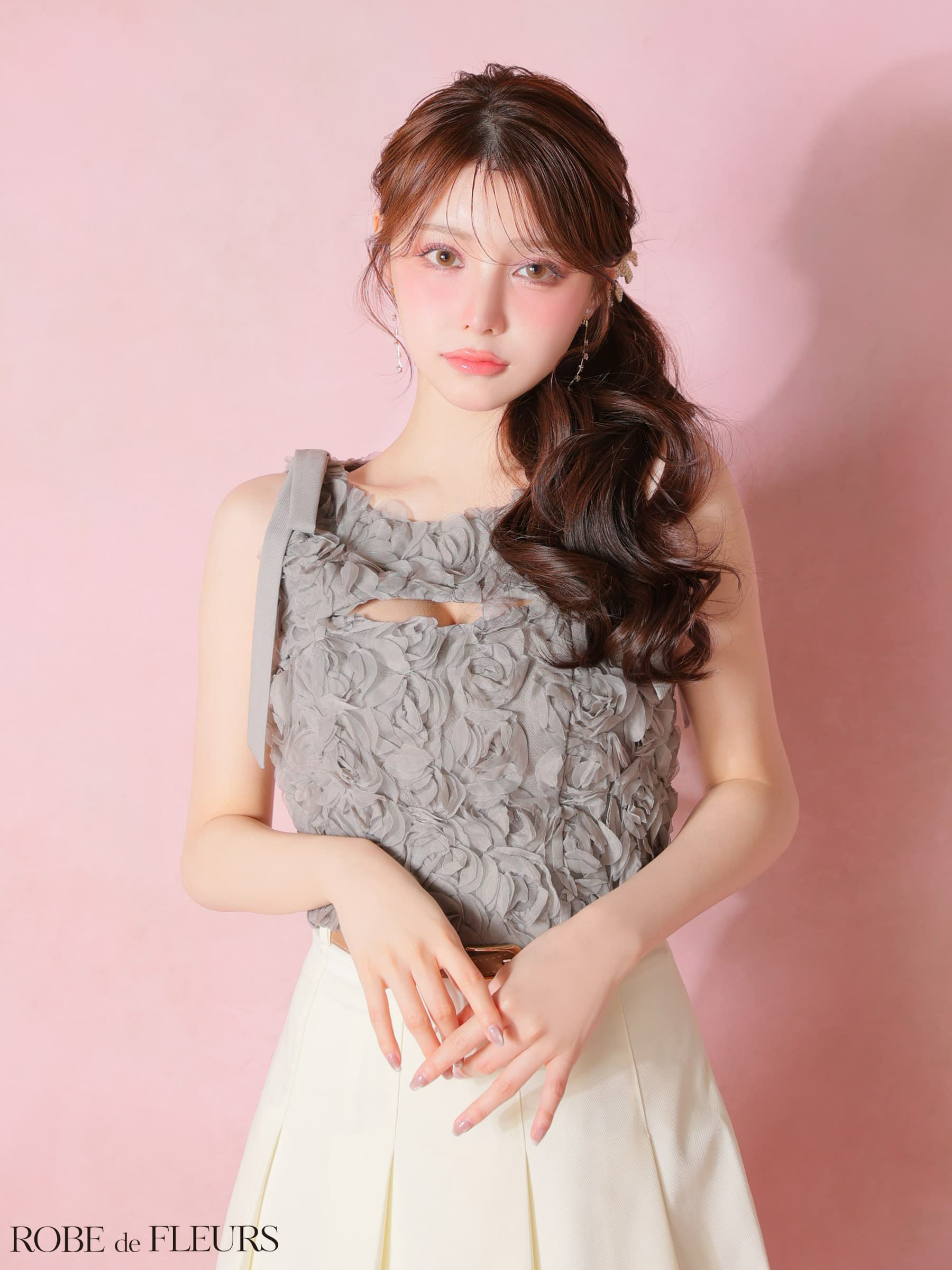 ROBE de FLEURS ローブドフルール 【XSサイズあり】 フラワーレースリボンセットアップミニキャバドレス fm4340-c