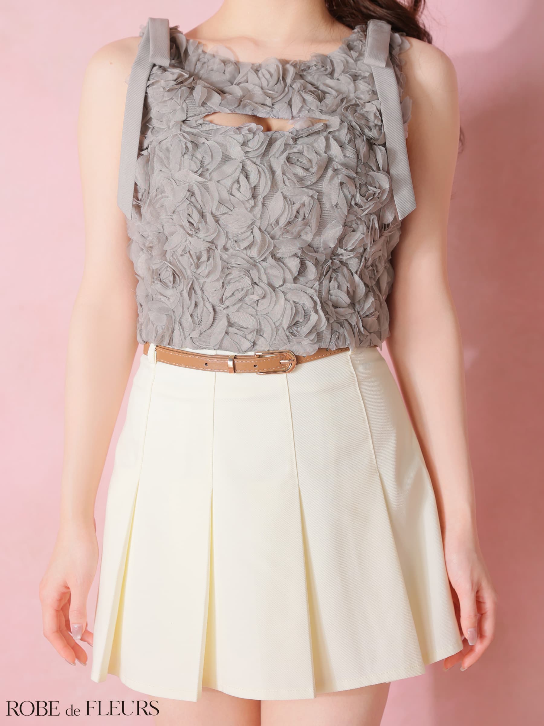 ROBE de FLEURS ローブドフルール 【XSサイズあり】 フラワーレースリボンセットアップミニキャバドレス fm4340-c