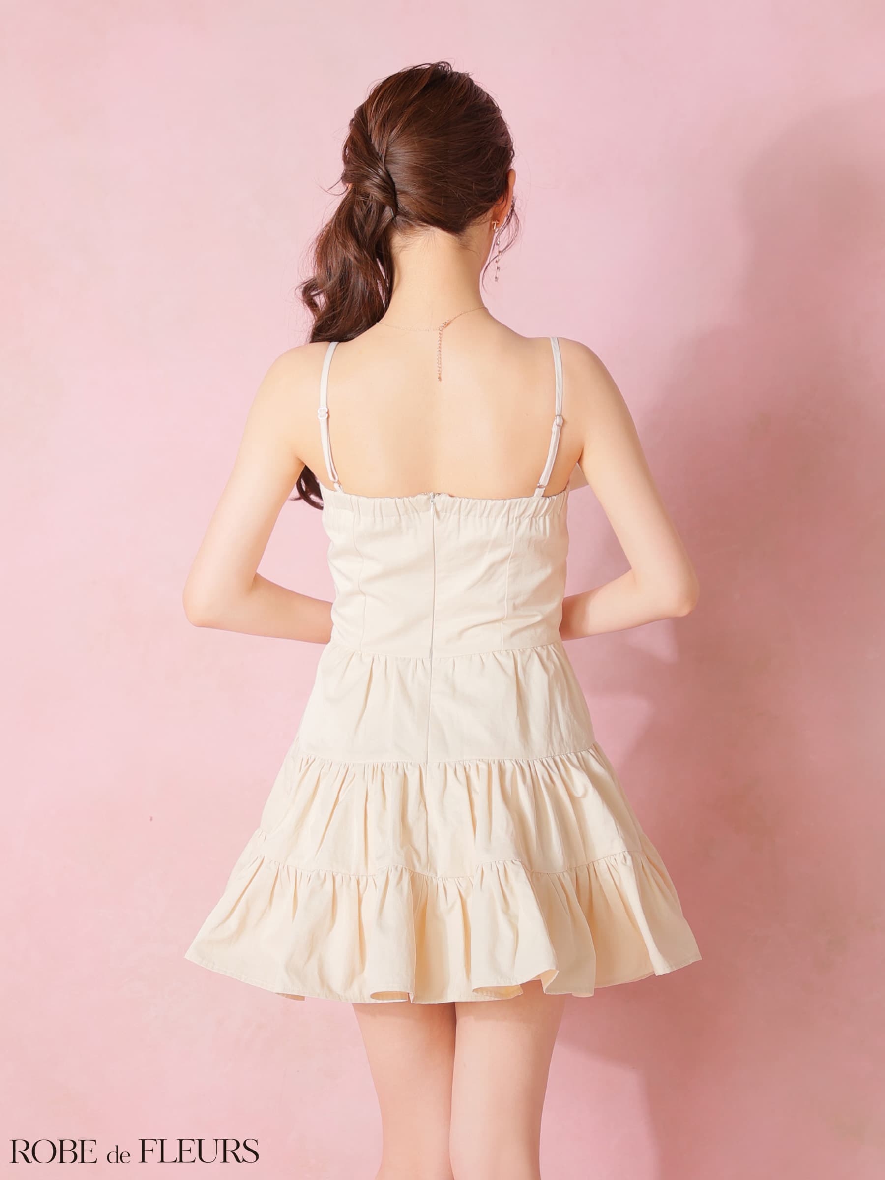 ROBE de FLEURS ローブドフルール 【XSサイズあり】 光沢ツイルダブルボタンティアードミニキャミキャバドレス fm3491-c