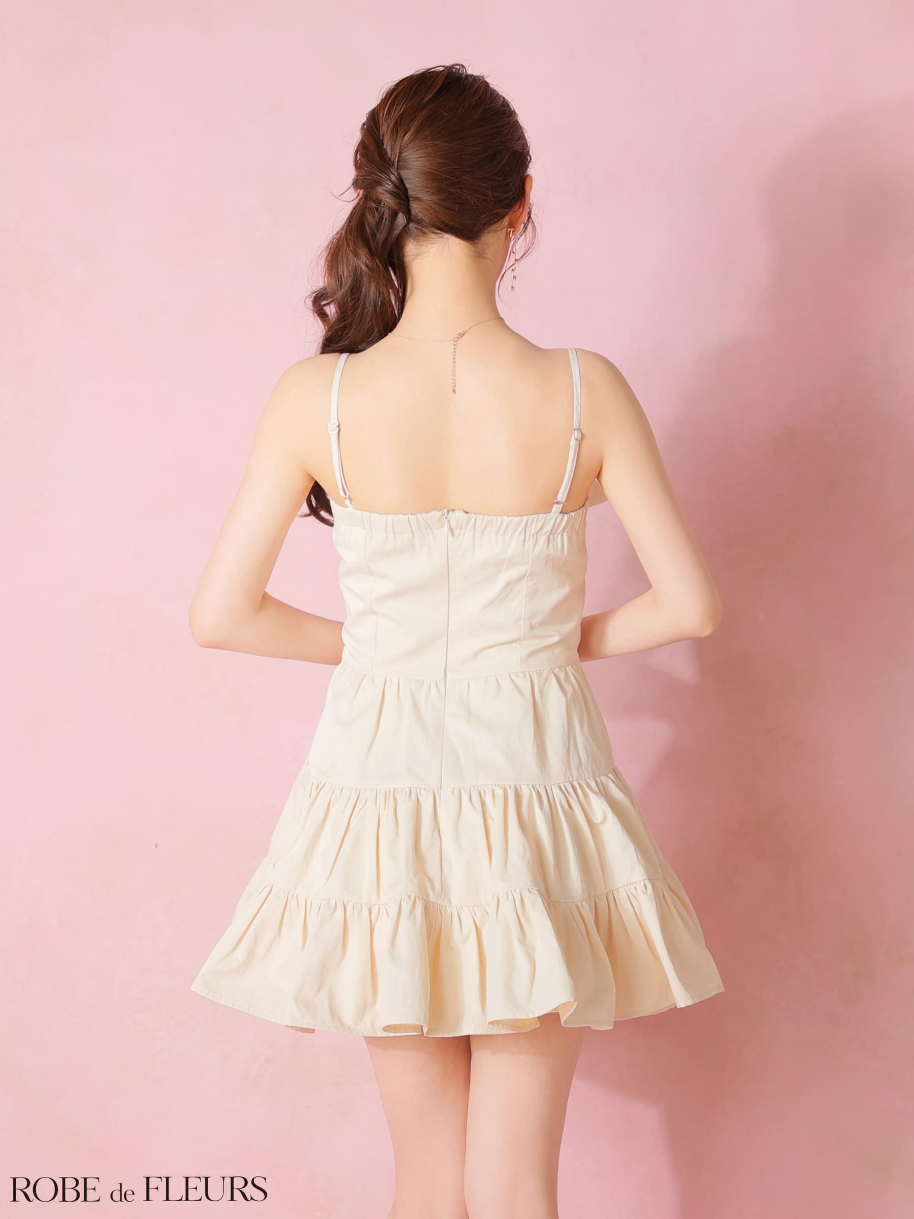 ROBE de FLEURS ローブドフルール 【XSサイズあり】 光沢ツイルダブルボタンティアードミニキャミキャバドレス fm3491-c