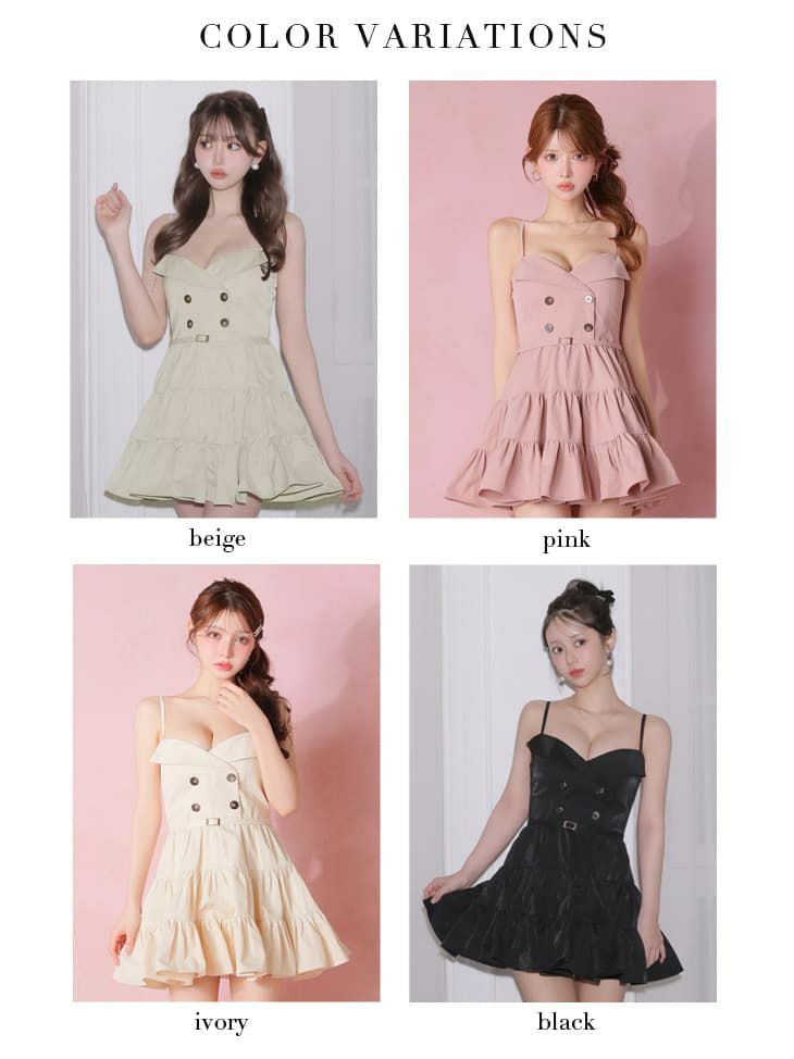 ROBE de FLEURS ローブドフルール 【XSサイズあり】 光沢ツイルダブルボタンティアードミニキャミキャバドレス fm3491-c