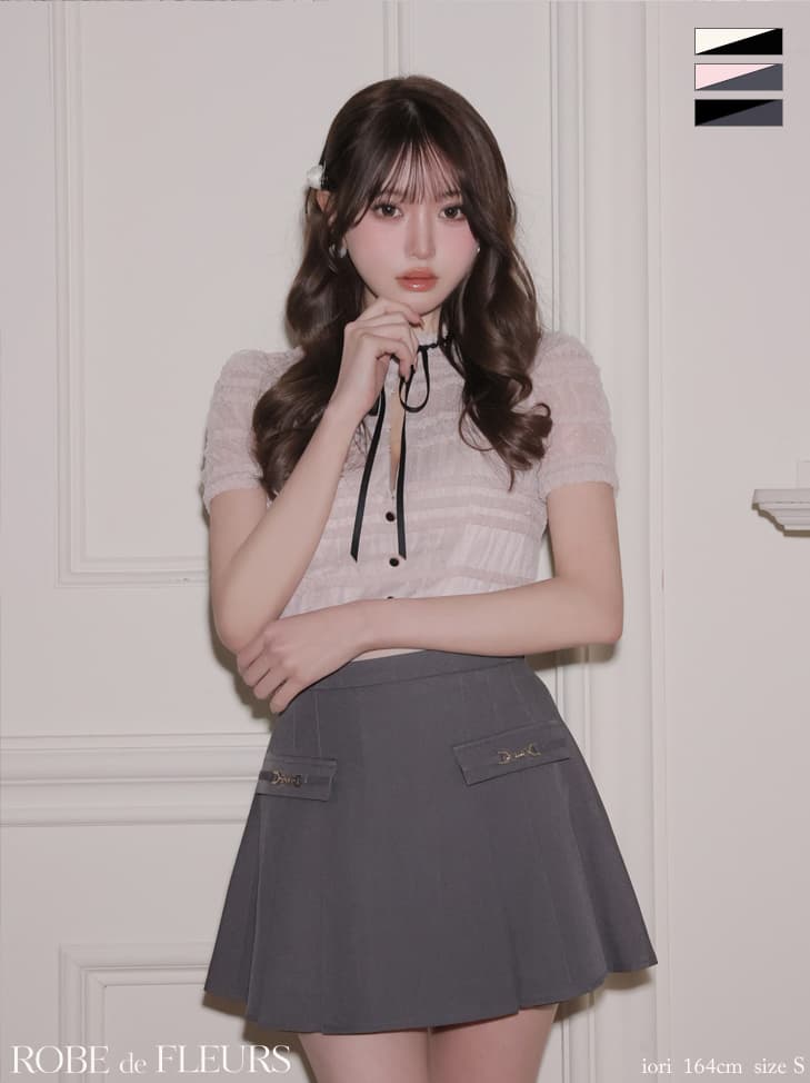 ROBE de FLEURS ローブドフルール 【XSサイズあり】 ドットフリルリボンセットアップミニキャバドレス fm4639-c