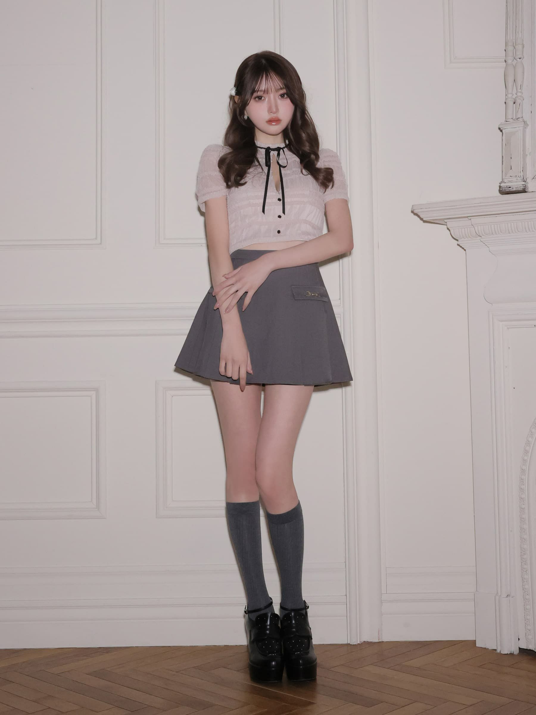 ROBE de FLEURS ローブドフルール 【XSサイズあり】 ドットフリルリボンセットアップミニキャバドレス fm4639-c