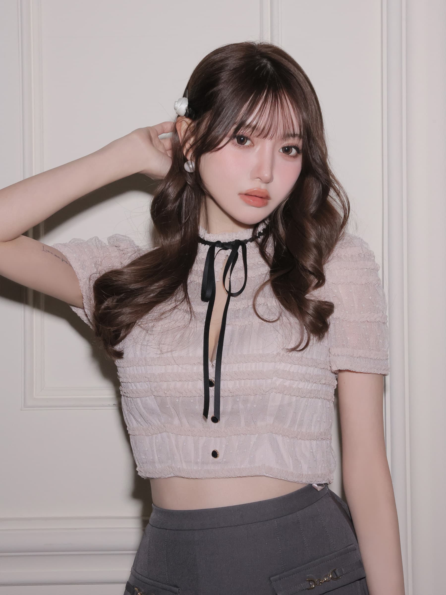 ROBE de FLEURS ローブドフルール 【XSサイズあり】 ドットフリルリボンセットアップミニキャバドレス fm4639-c