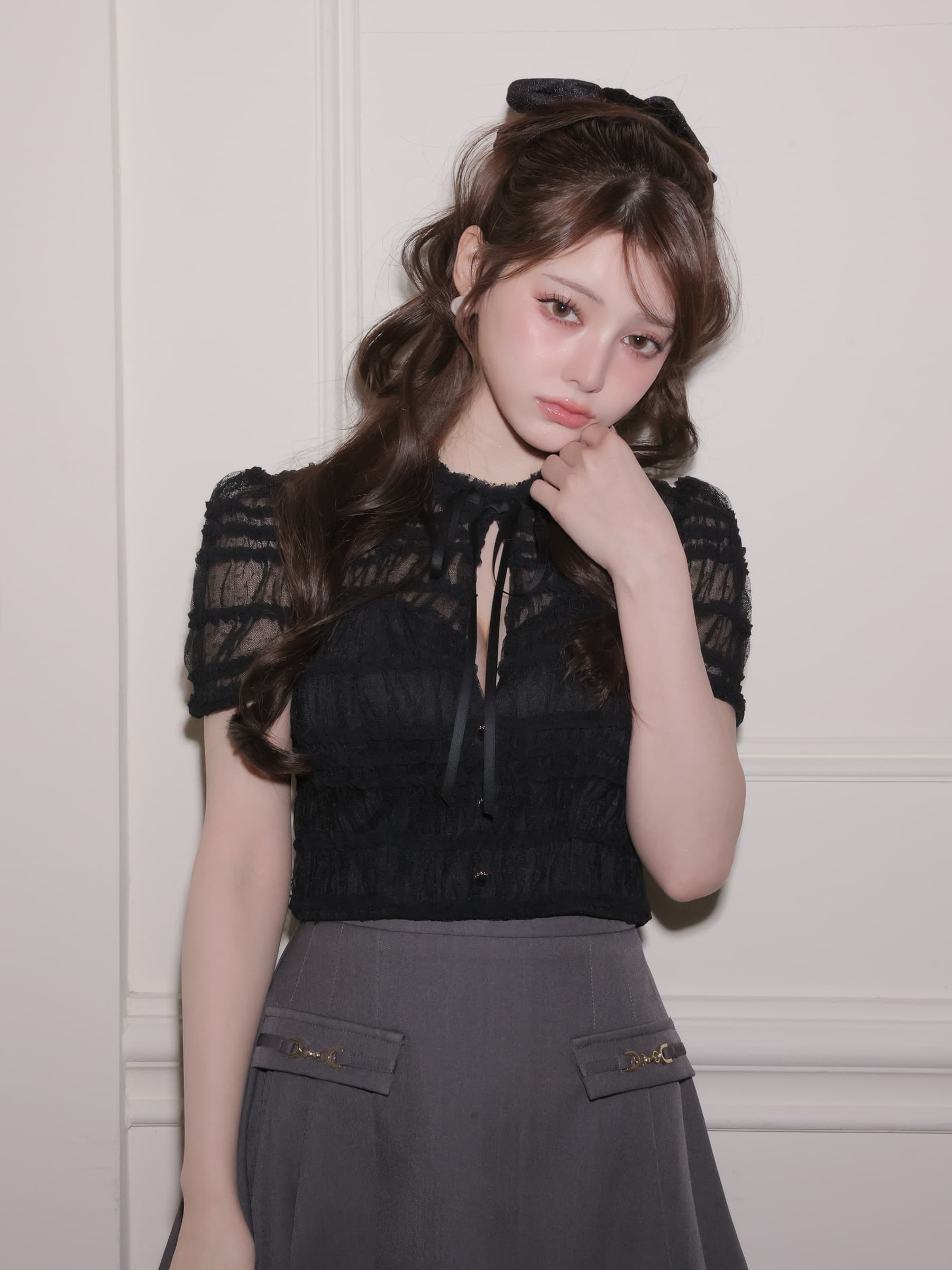 ROBE de FLEURS ローブドフルール 【XSサイズあり】 ドットフリルリボンセットアップミニキャバドレス fm4639-c