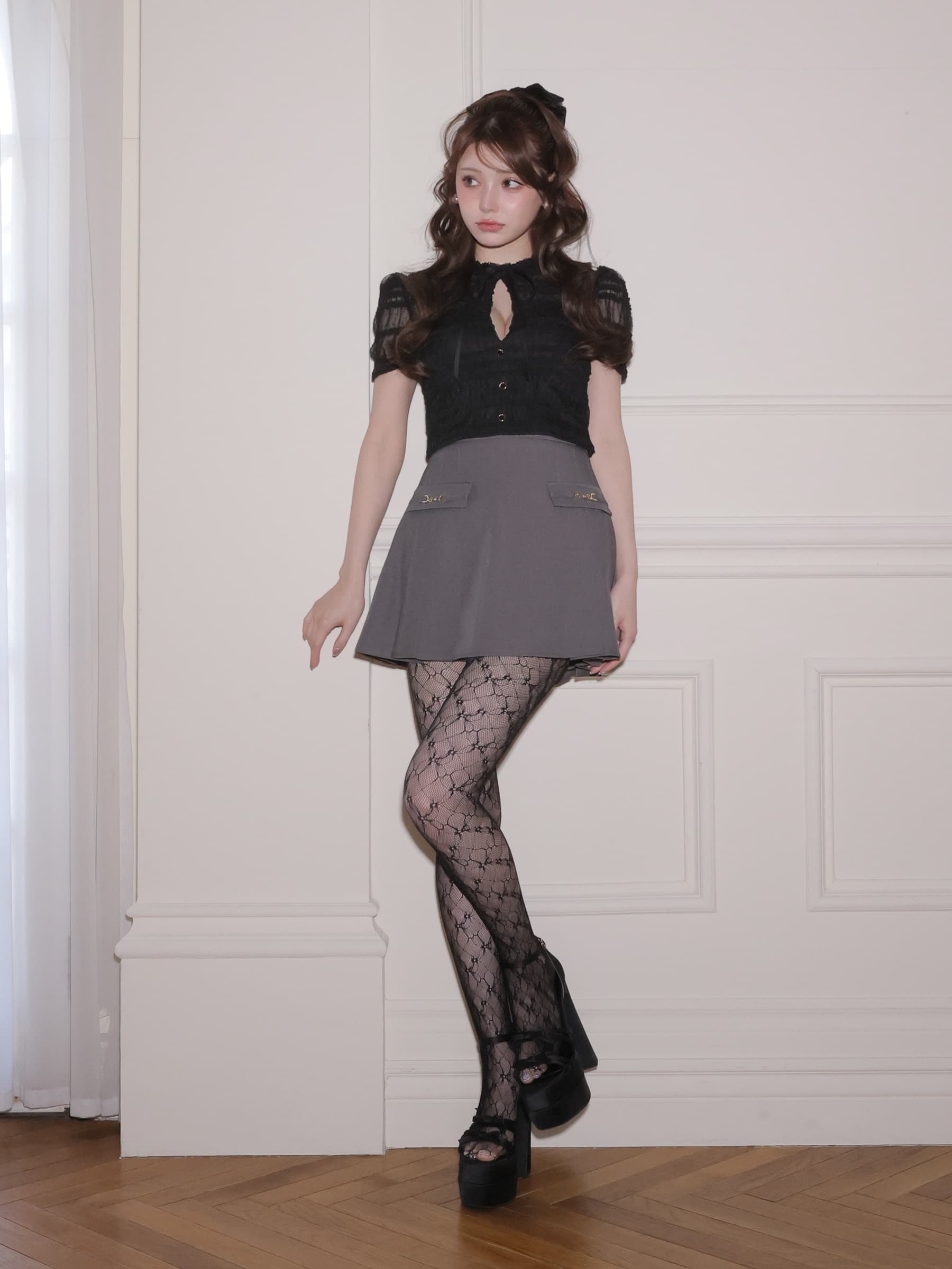 ROBE de FLEURS ローブドフルール 【XSサイズあり】 ドットフリルリボンセットアップミニキャバドレス fm4639-c