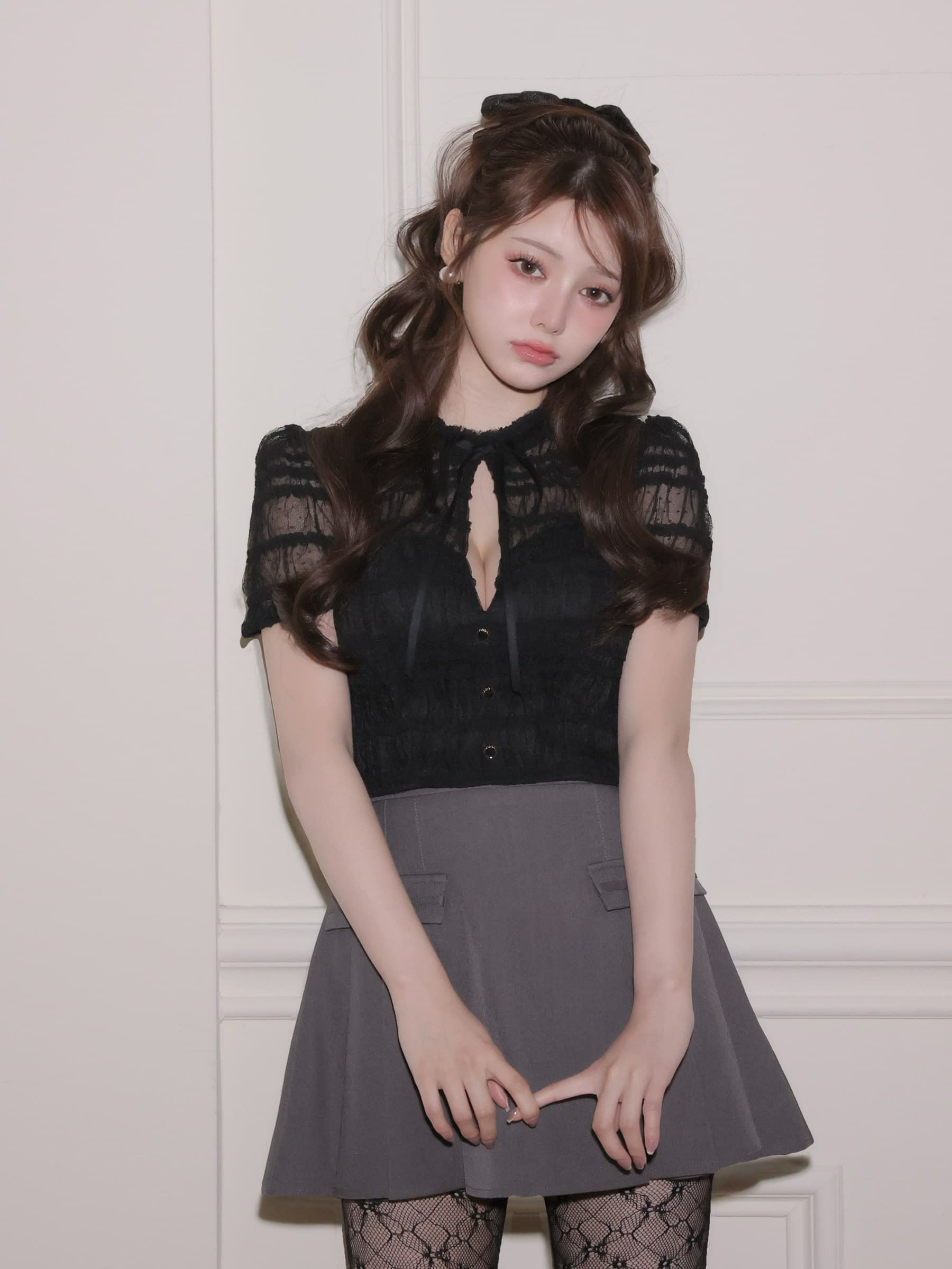 ROBE de FLEURS ローブドフルール 【XSサイズあり】 ドットフリルリボンセットアップミニキャバドレス fm4639-c