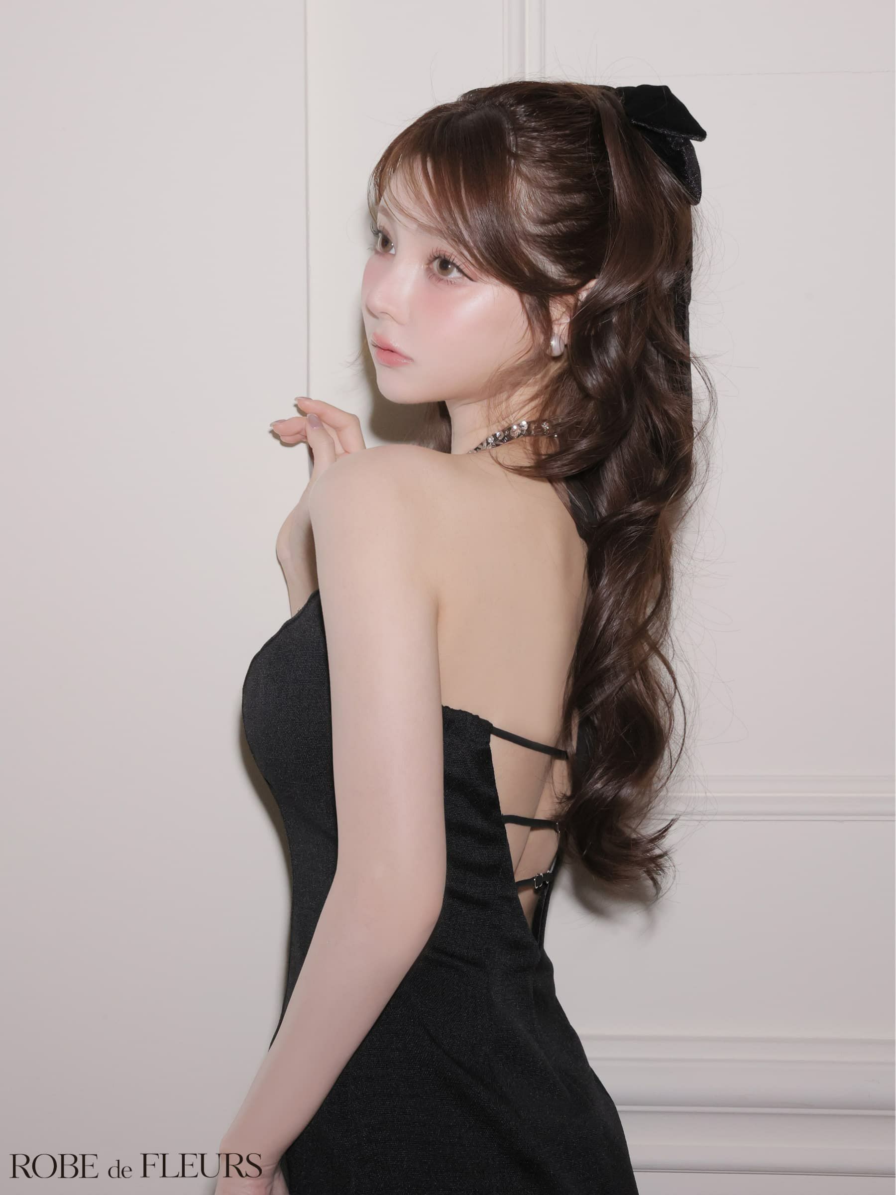 ROBE de FLEURS ローブドフルール 【XSサイズあり】 ツイードビジューリボンホルターミニキャバドレス fm4163-c