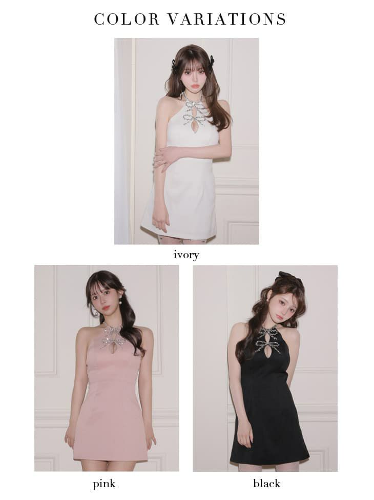 ROBE de FLEURS ローブドフルール 【XSサイズあり】 ツイードビジューリボンホルターミニキャバドレス fm4163-c