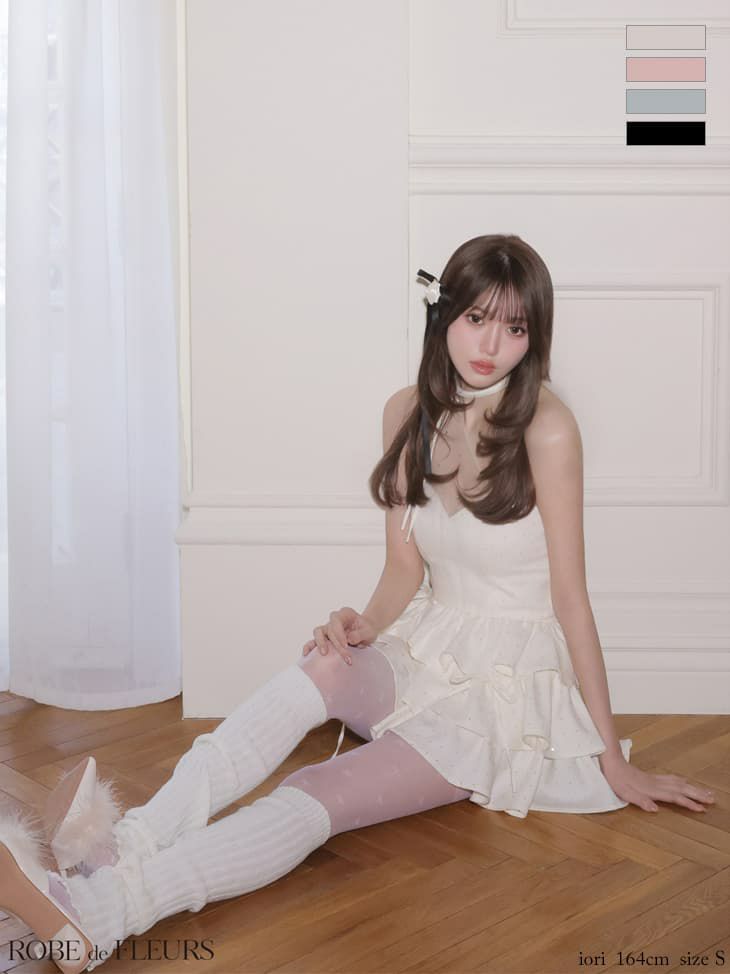 ROBE de FLEURS ローブドフルール 【XSサイズあり】 ストーンワンショルティアードツーピースミニキャバドレス fm4152-c