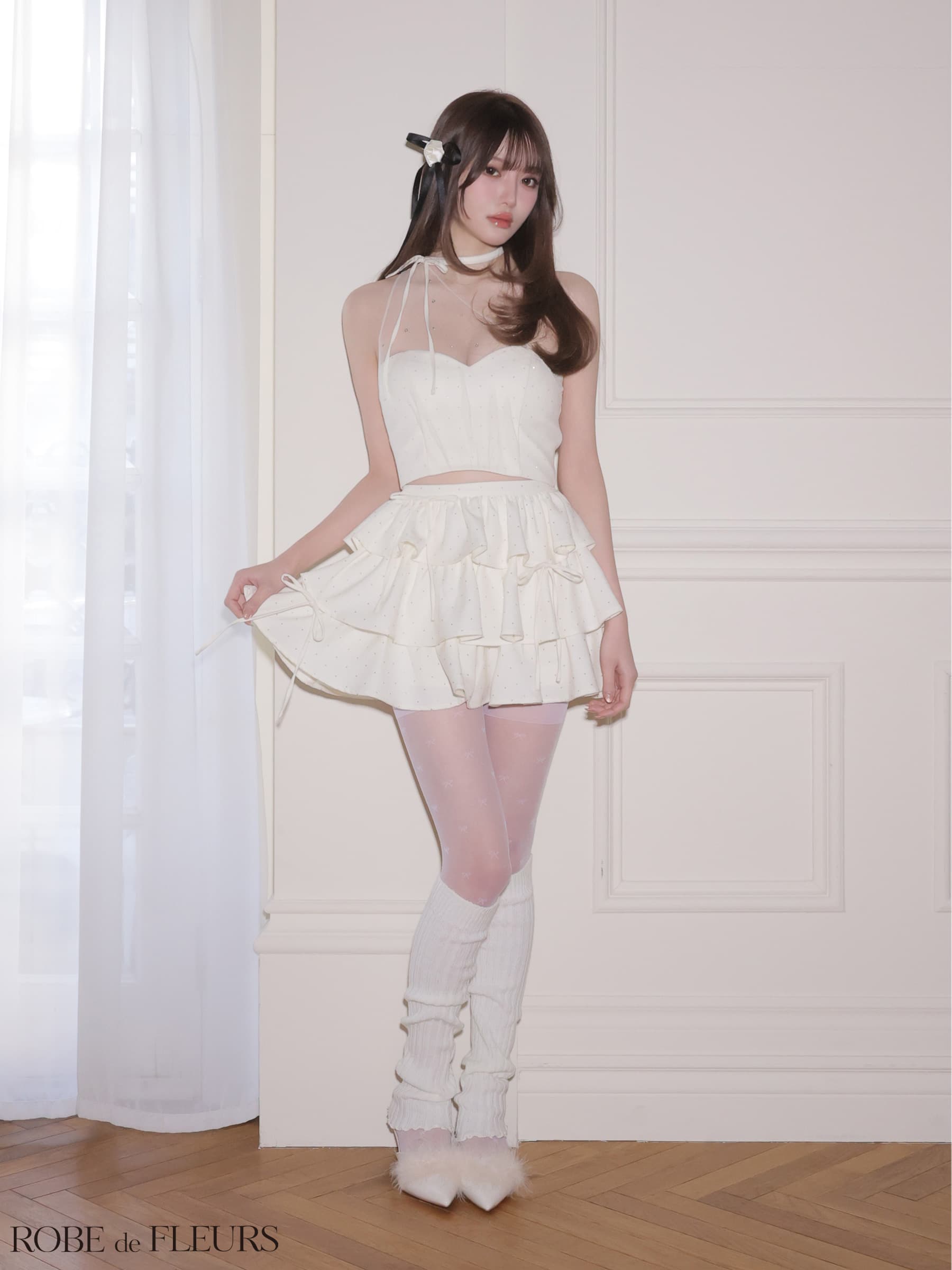 ROBE de FLEURS ローブドフルール 【XSサイズあり】 ストーンワンショルティアードツーピースミニキャバドレス fm4152-c