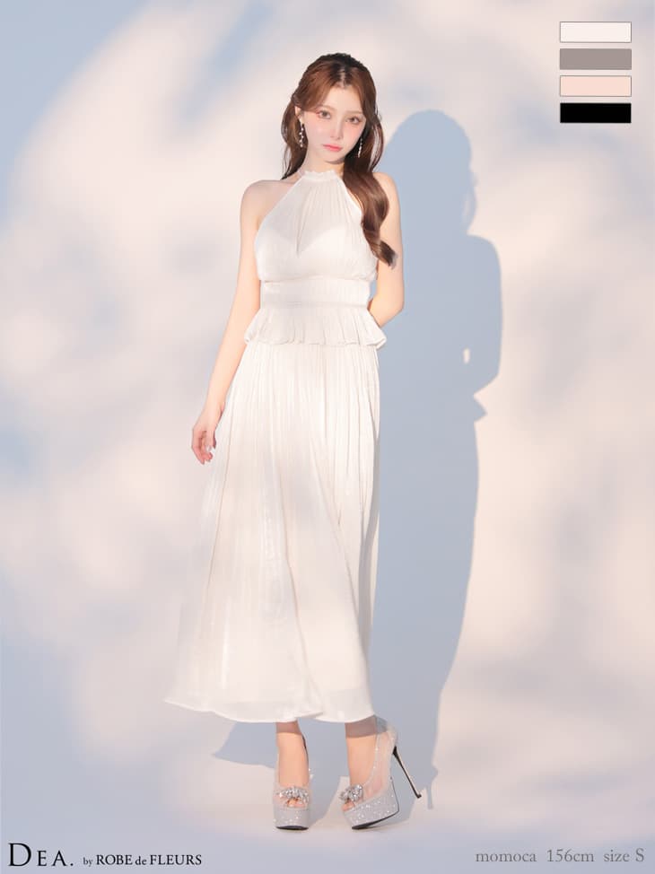 DEA. ディア バイ ローブドフルール 【XS～Lサイズあり】 ラメシフォンプリーツホルターネックツーピースロングキャバドレス de4344-c