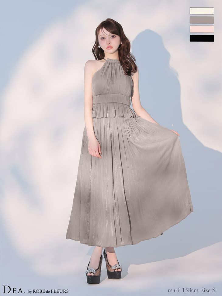 DEA. ディア バイ ローブドフルール 【XS～Lサイズあり】 ラメシフォンプリーツホルターネックツーピースロングキャバドレス de4344-c