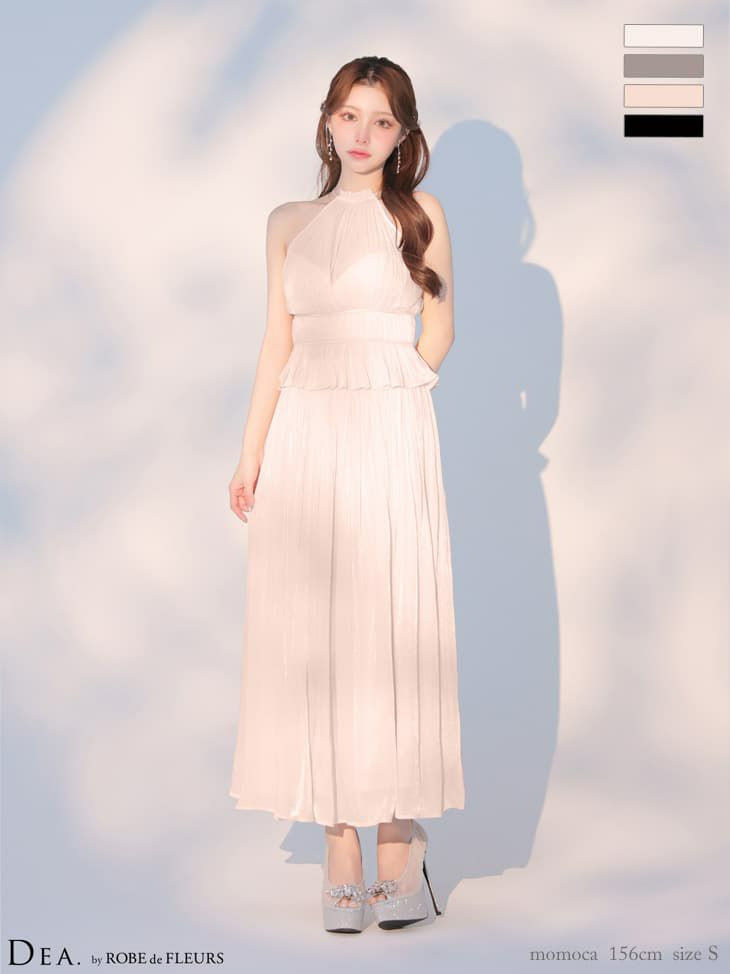 DEA. ディア バイ ローブドフルール 【XS～Lサイズあり】 ラメシフォンプリーツホルターネックツーピースロングキャバドレス de4344-c