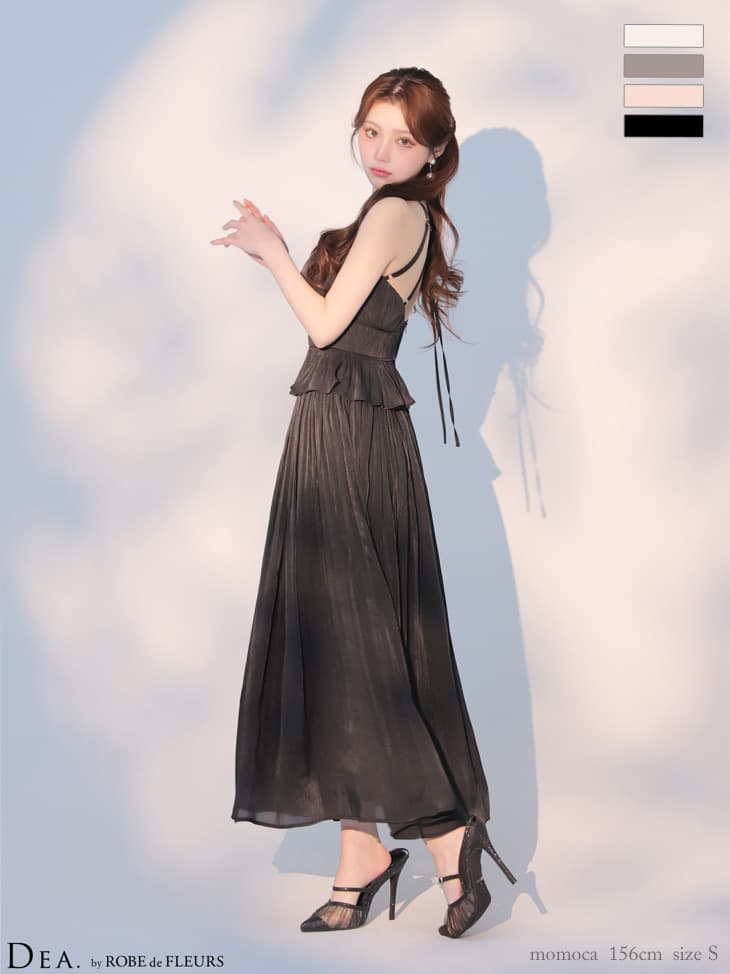 DEA. ディア バイ ローブドフルール 【XS～Lサイズあり】 ラメシフォンプリーツホルターネックツーピースロングキャバドレス de4344-c