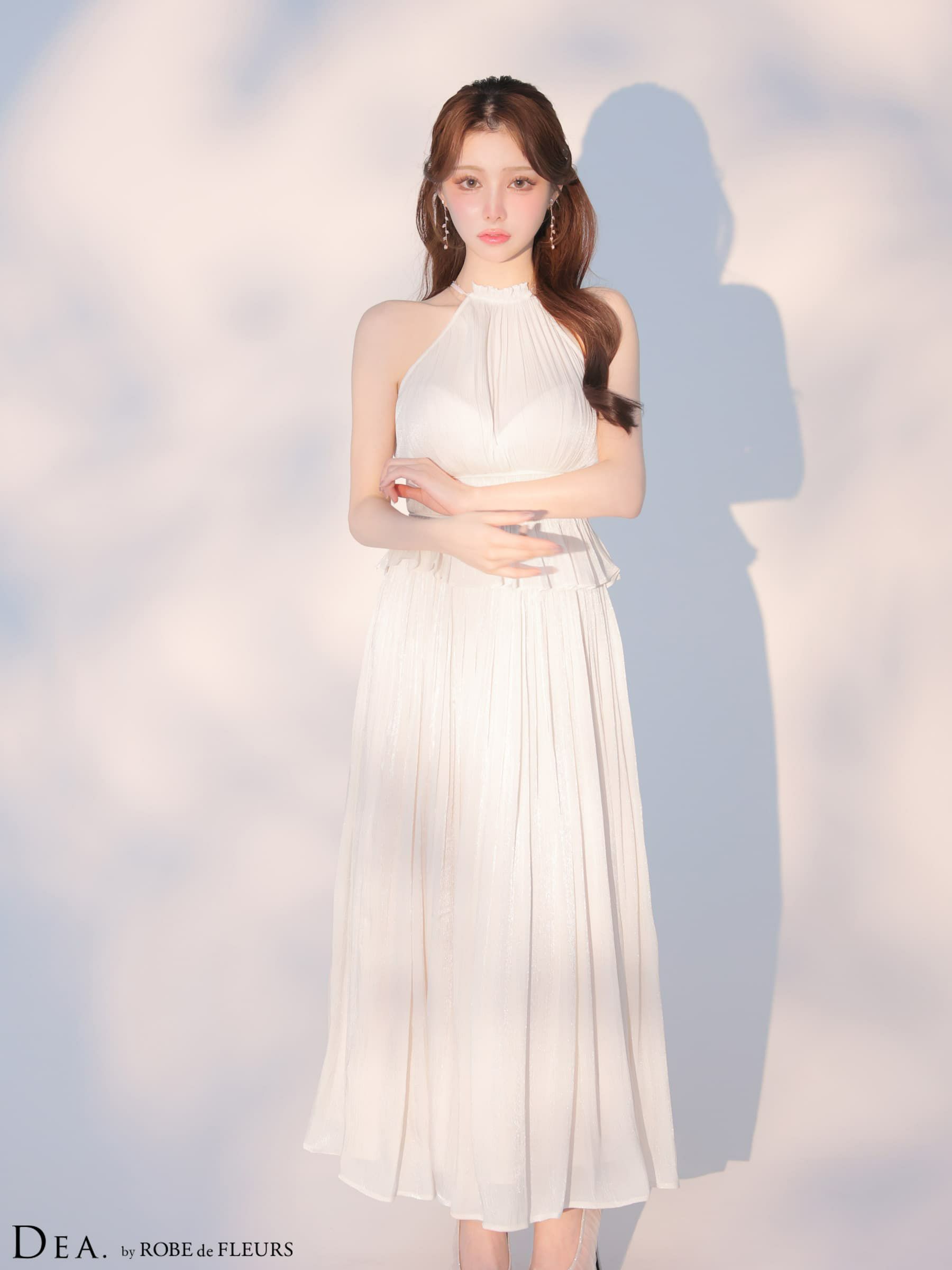 DEA. ディア バイ ローブドフルール 【XS～Lサイズあり】 ラメシフォンプリーツホルターネックツーピースロングキャバドレス de4344-c