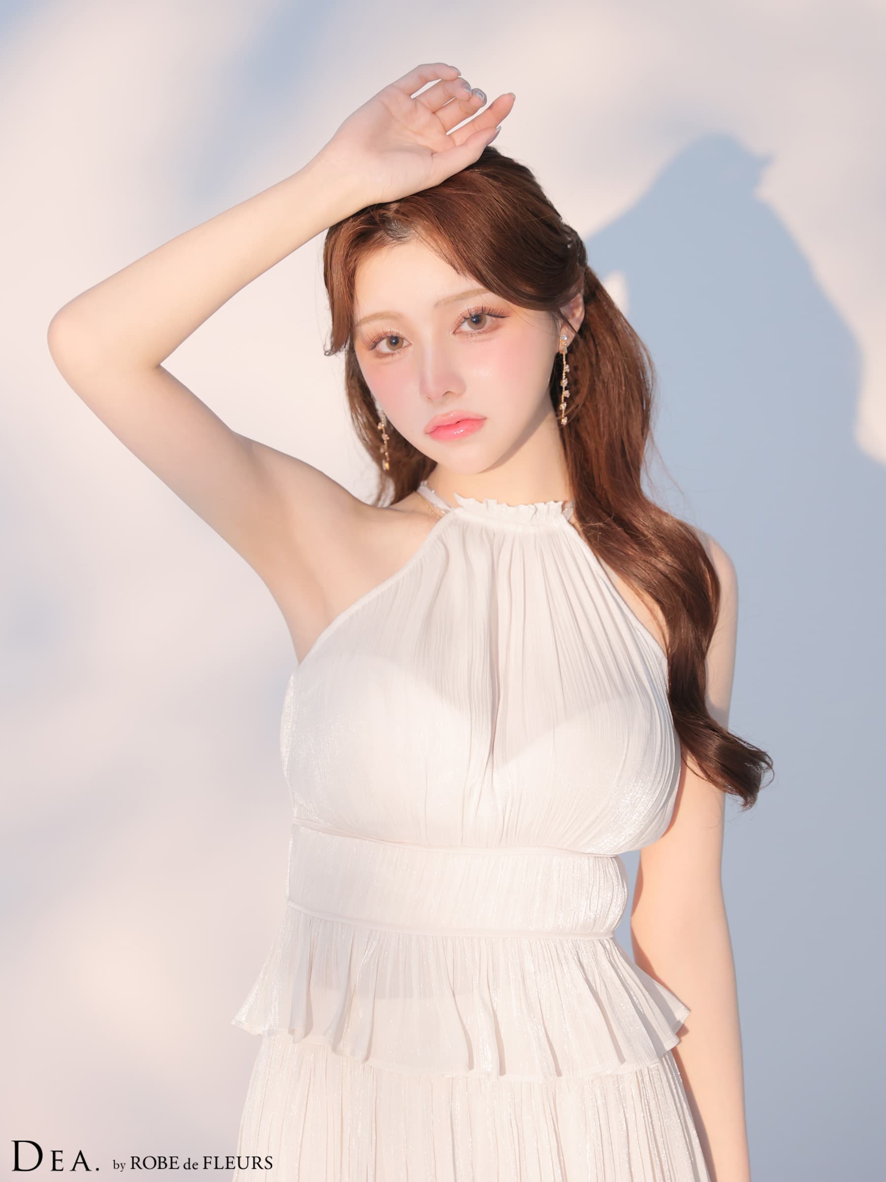 DEA. ディア バイ ローブドフルール 【XS～Lサイズあり】 ラメシフォンプリーツホルターネックツーピースロングキャバドレス de4344-c