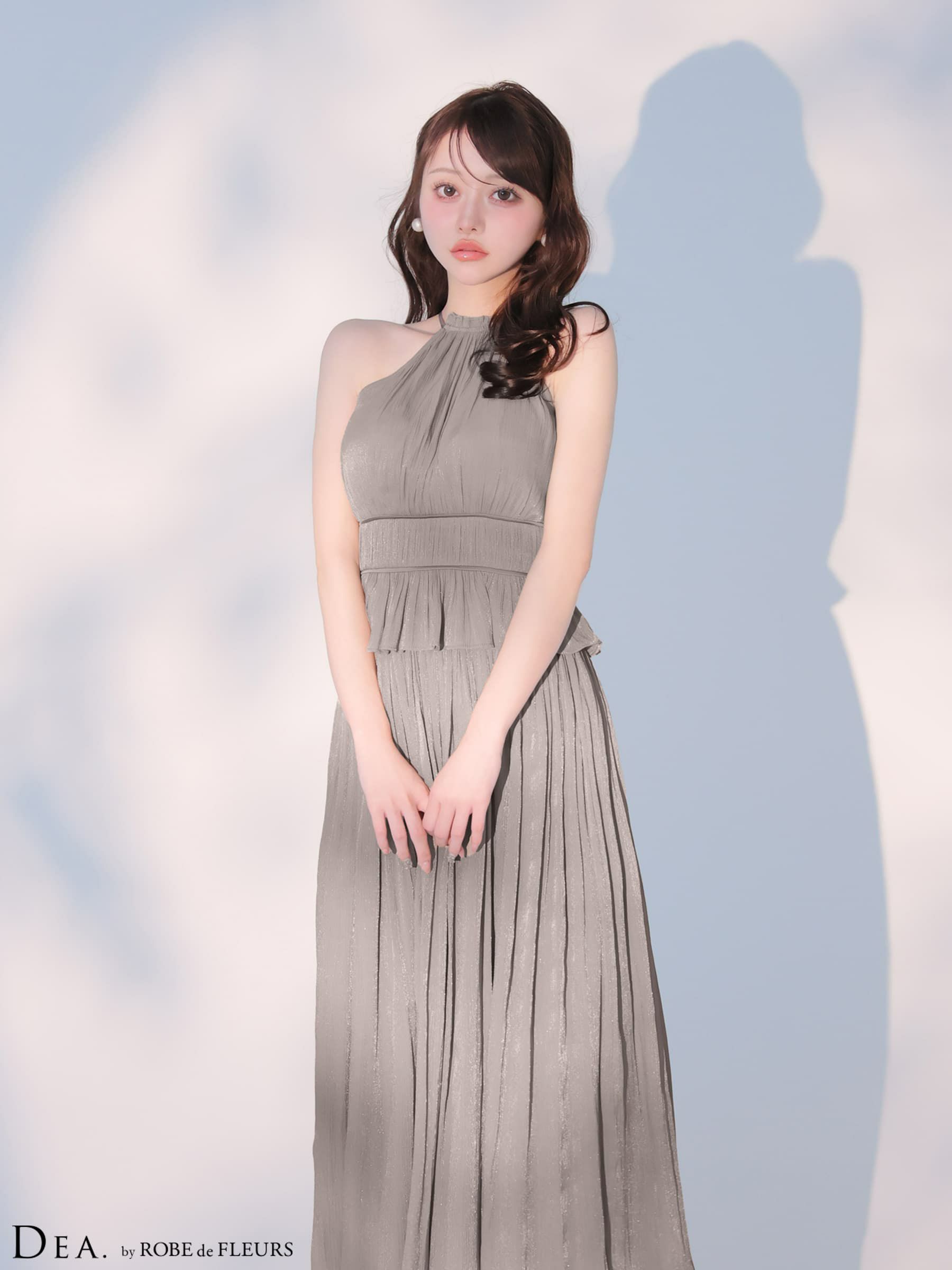 DEA. ディア バイ ローブドフルール 【XS～Lサイズあり】 ラメシフォンプリーツホルターネックツーピースロングキャバドレス de4344-c