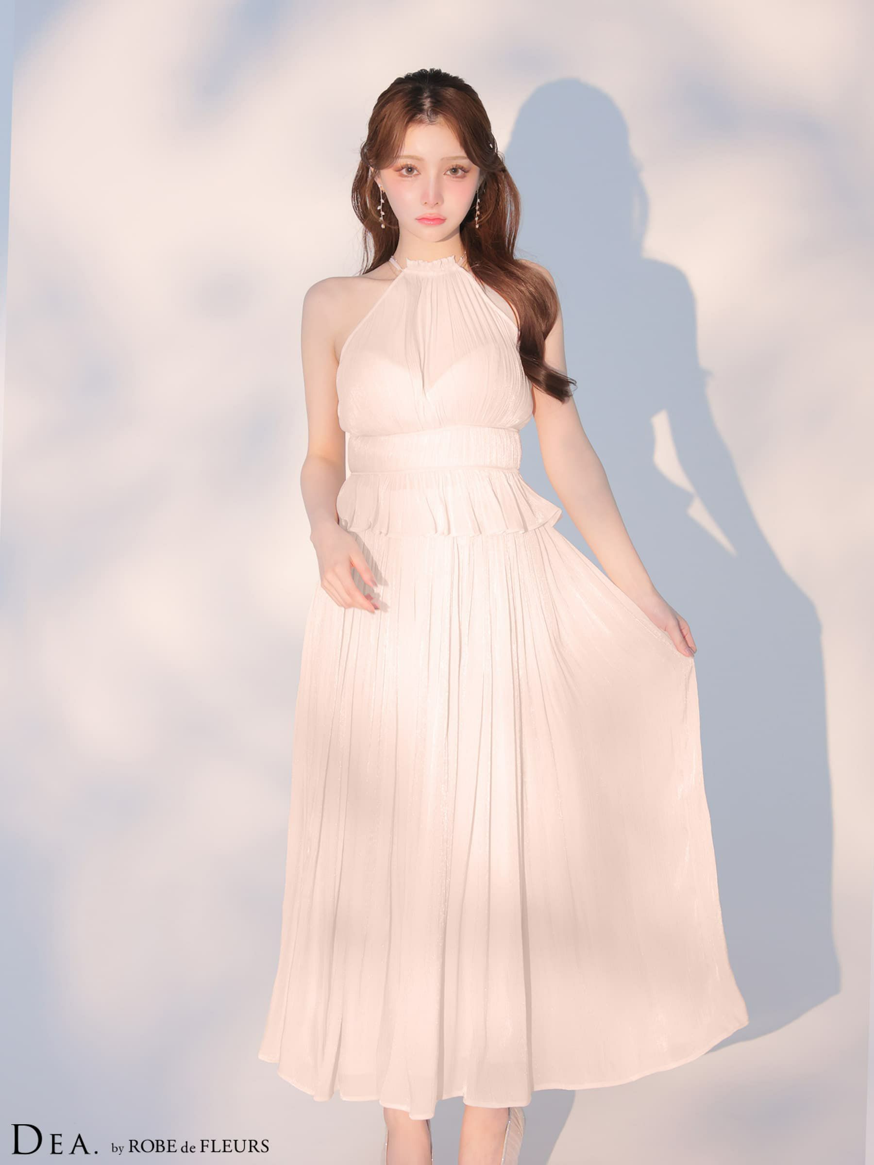 DEA. ディア バイ ローブドフルール 【XS～Lサイズあり】 ラメシフォンプリーツホルターネックツーピースロングキャバドレス de4344-c