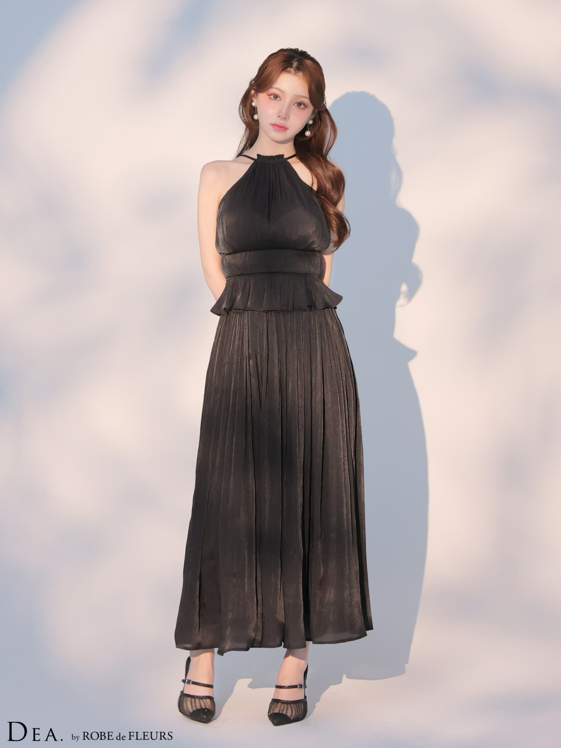 DEA. ディア バイ ローブドフルール 【XS～Lサイズあり】 ラメシフォンプリーツホルターネックツーピースロングキャバドレス de4344-c