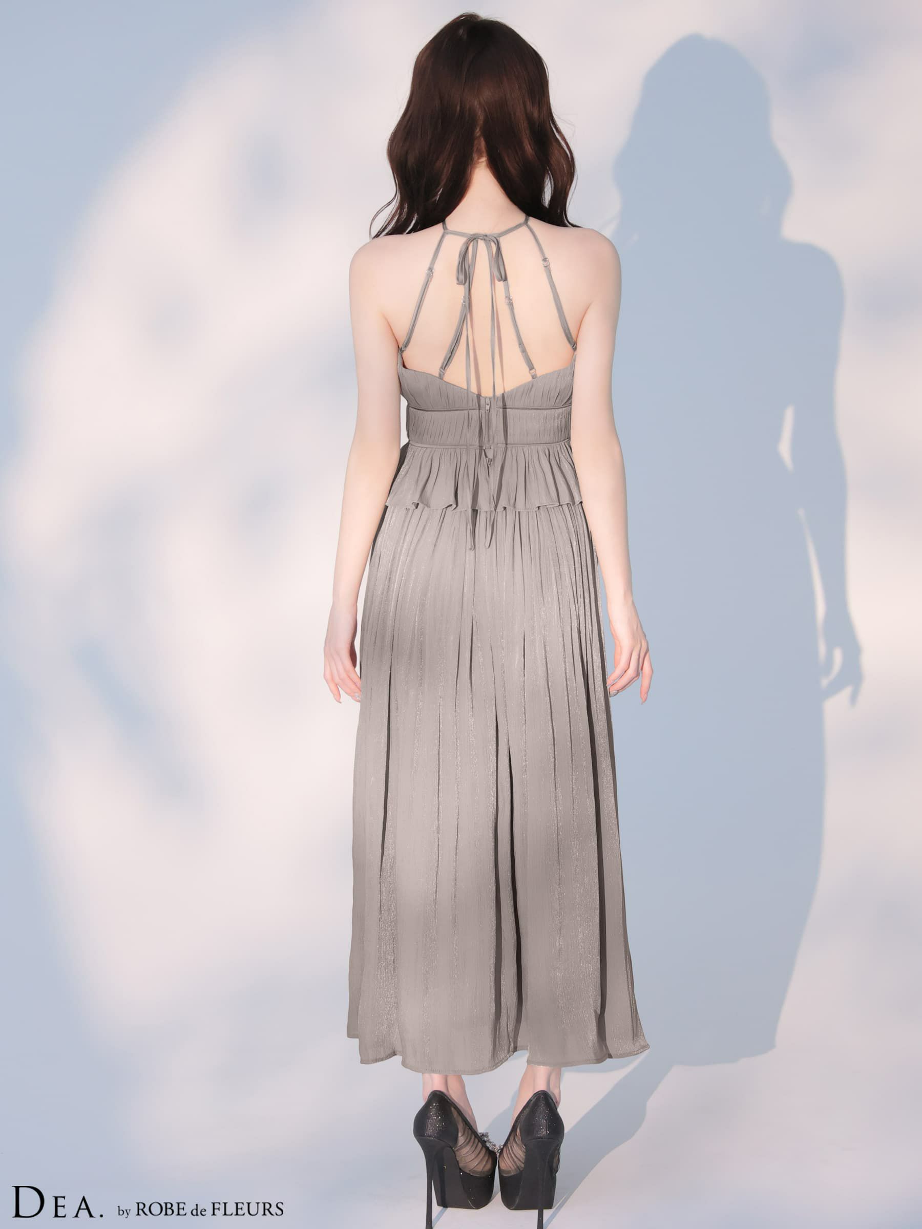 DEA. ディア バイ ローブドフルール 【XS～Lサイズあり】 ラメシフォンプリーツホルターネックツーピースロングキャバドレス de4344-c