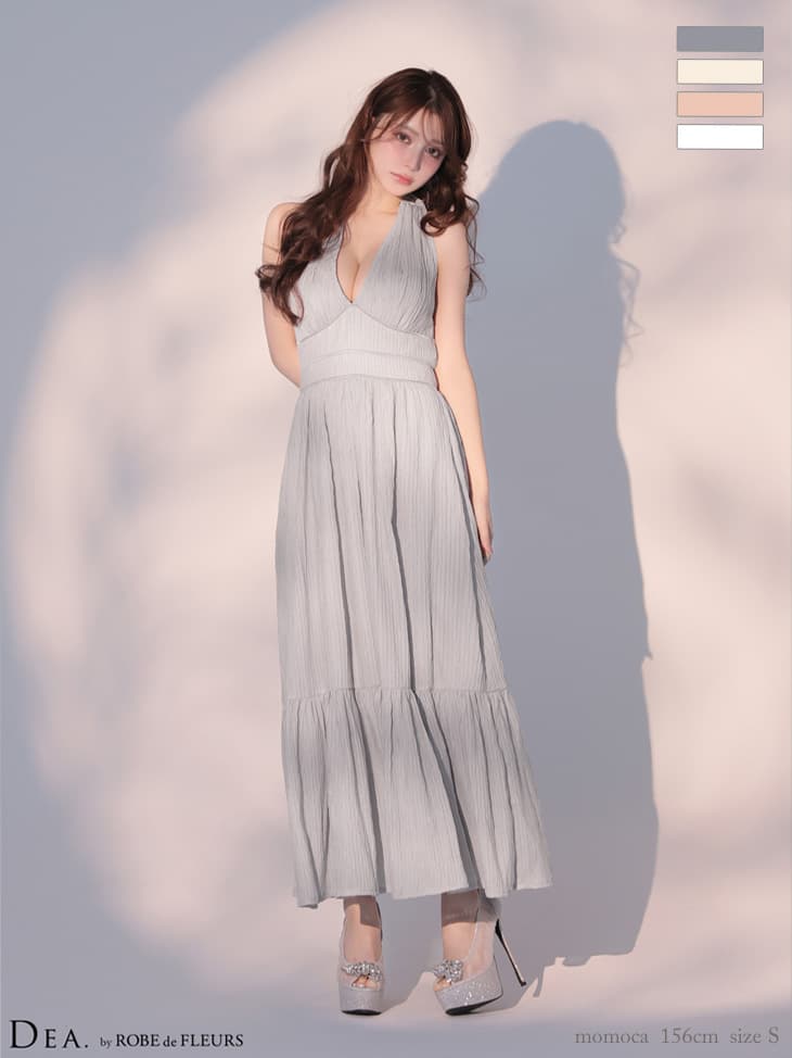 DEA. ディア バイ ローブドフルール 【XS～Lサイズあり】 プリーツシフォンホルターネックロングキャバドレス de4659-c