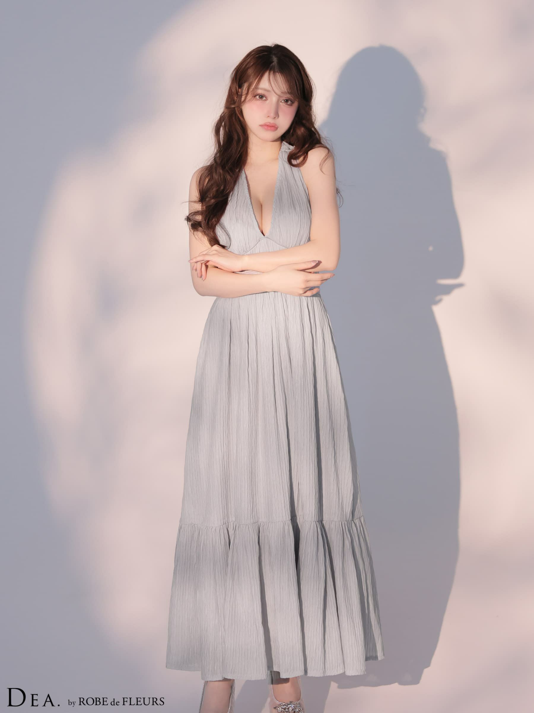 DEA. ディア バイ ローブドフルール 【XS～Lサイズあり】 プリーツシフォンホルターネックロングキャバドレス de4659-c
