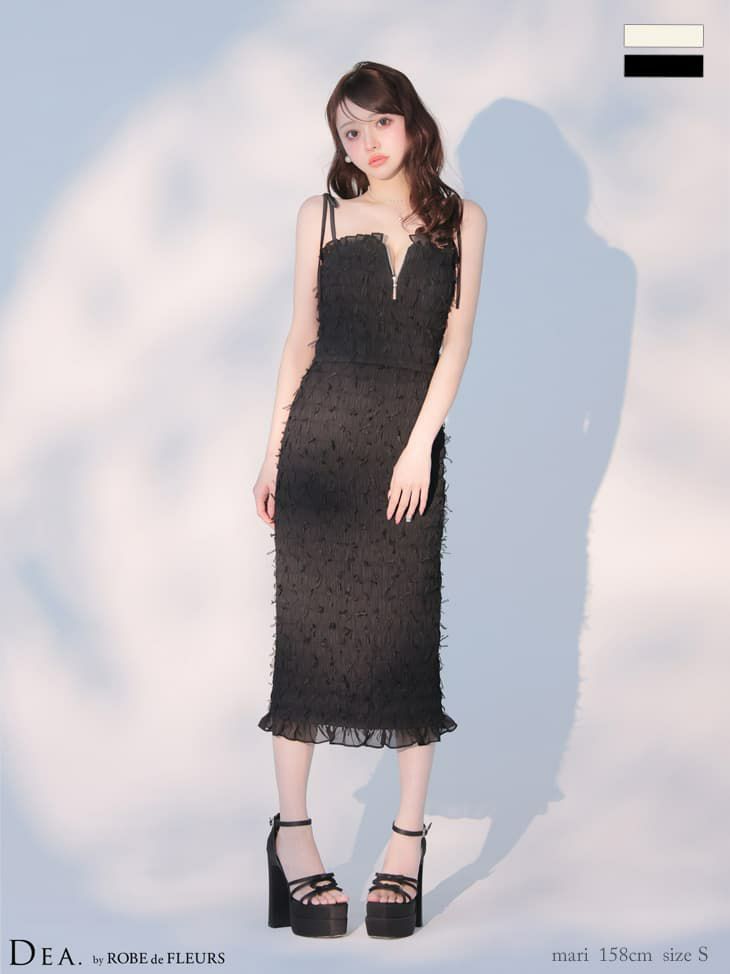 DEA. ディア バイ ローブドフルール 立体チュールフロントジップタイトツーピースキャバドレス de4348-c