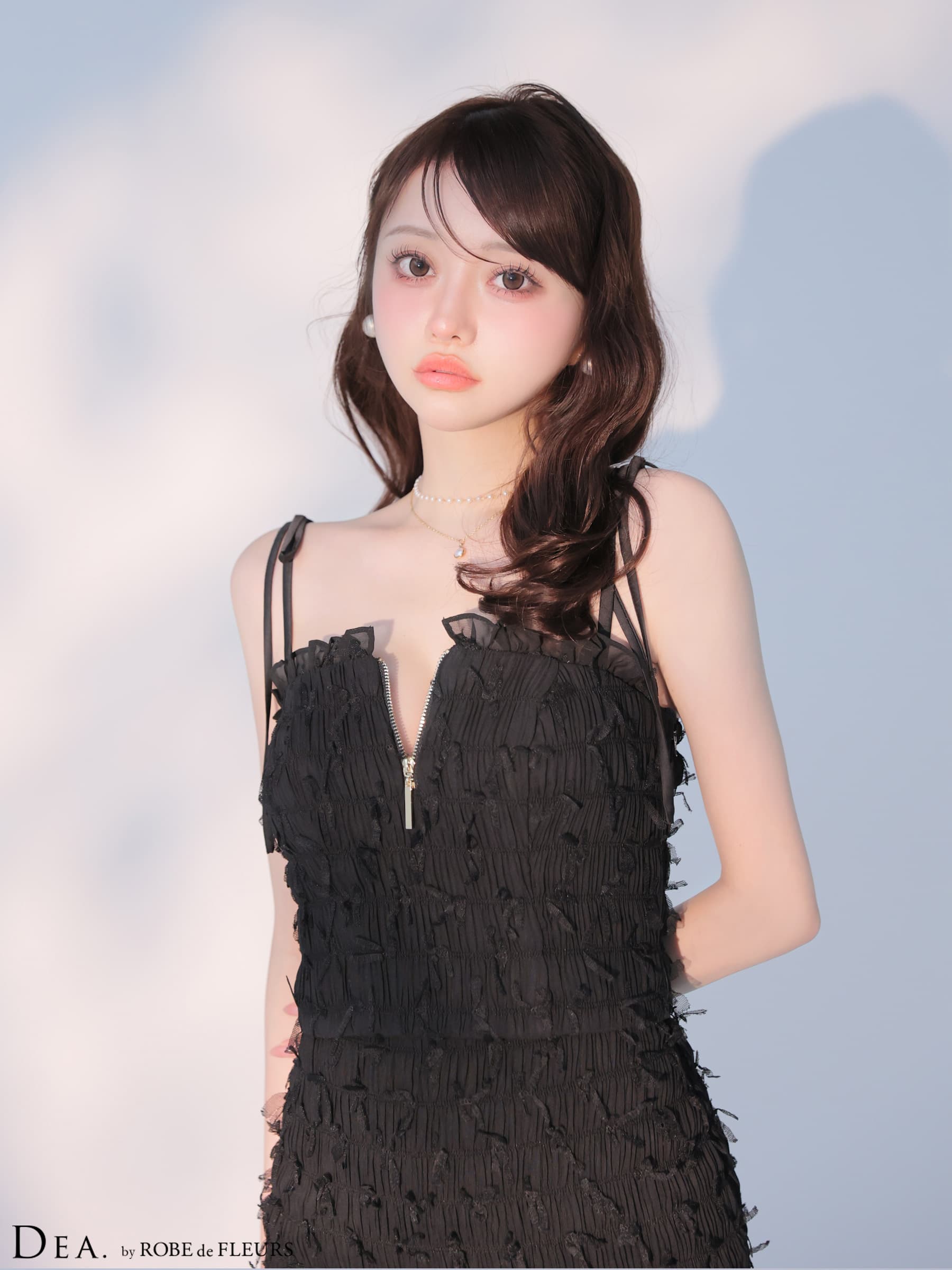 DEA. ディア バイ ローブドフルール 立体チュールフロントジップタイトツーピースキャバドレス de4348-c