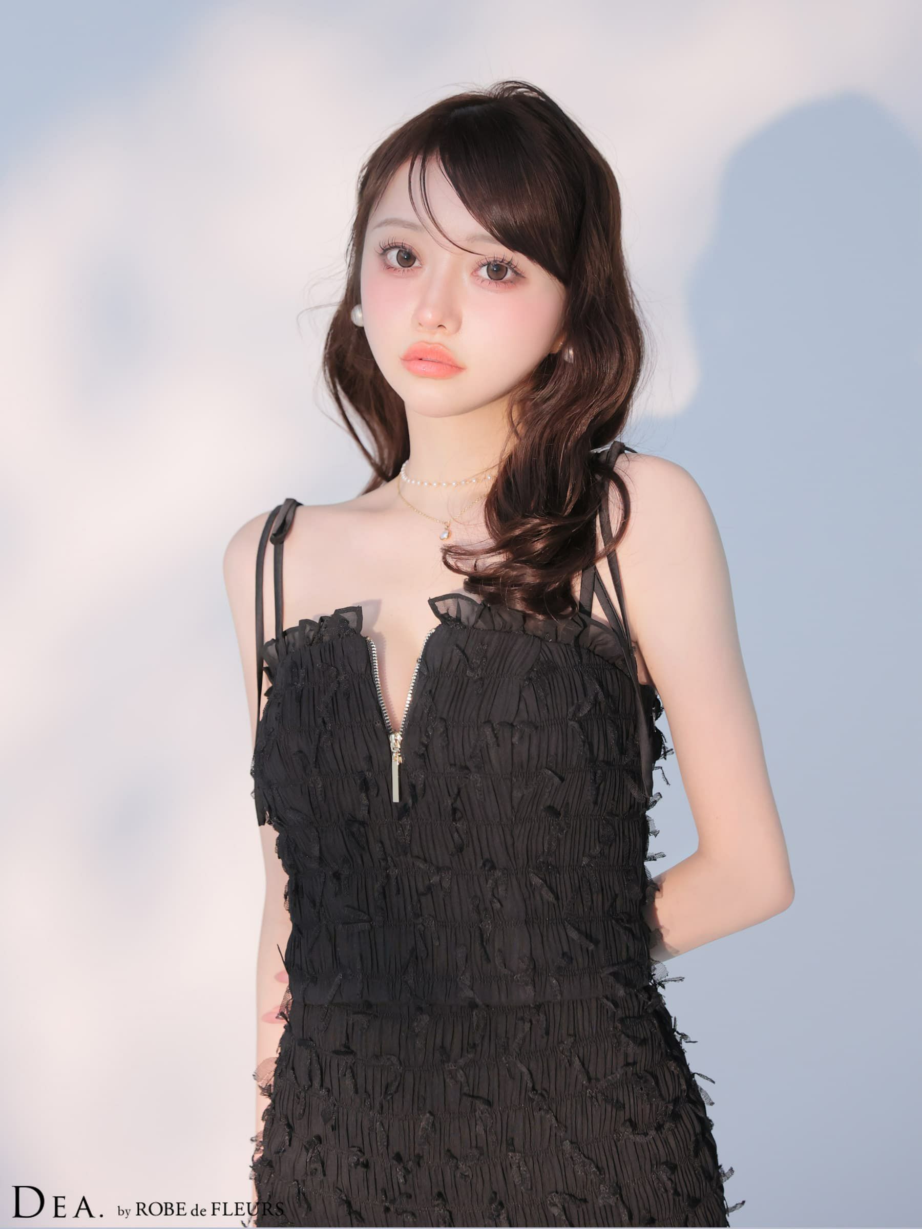 DEA. ディア バイ ローブドフルール 立体チュールフロントジップタイトツーピースキャバドレス de4348-c