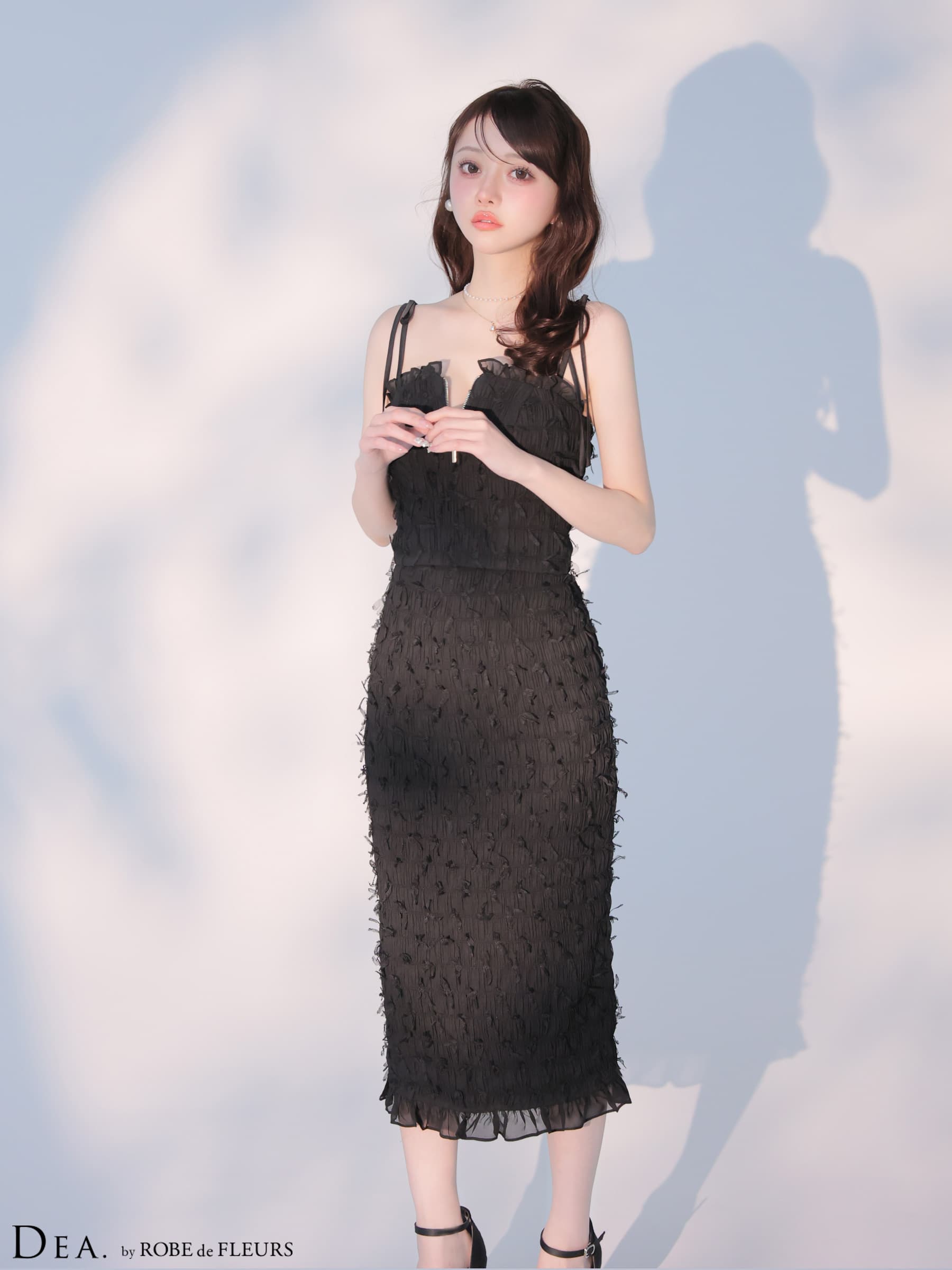 DEA. ディア バイ ローブドフルール 立体チュールフロントジップタイトツーピースキャバドレス de4348-c