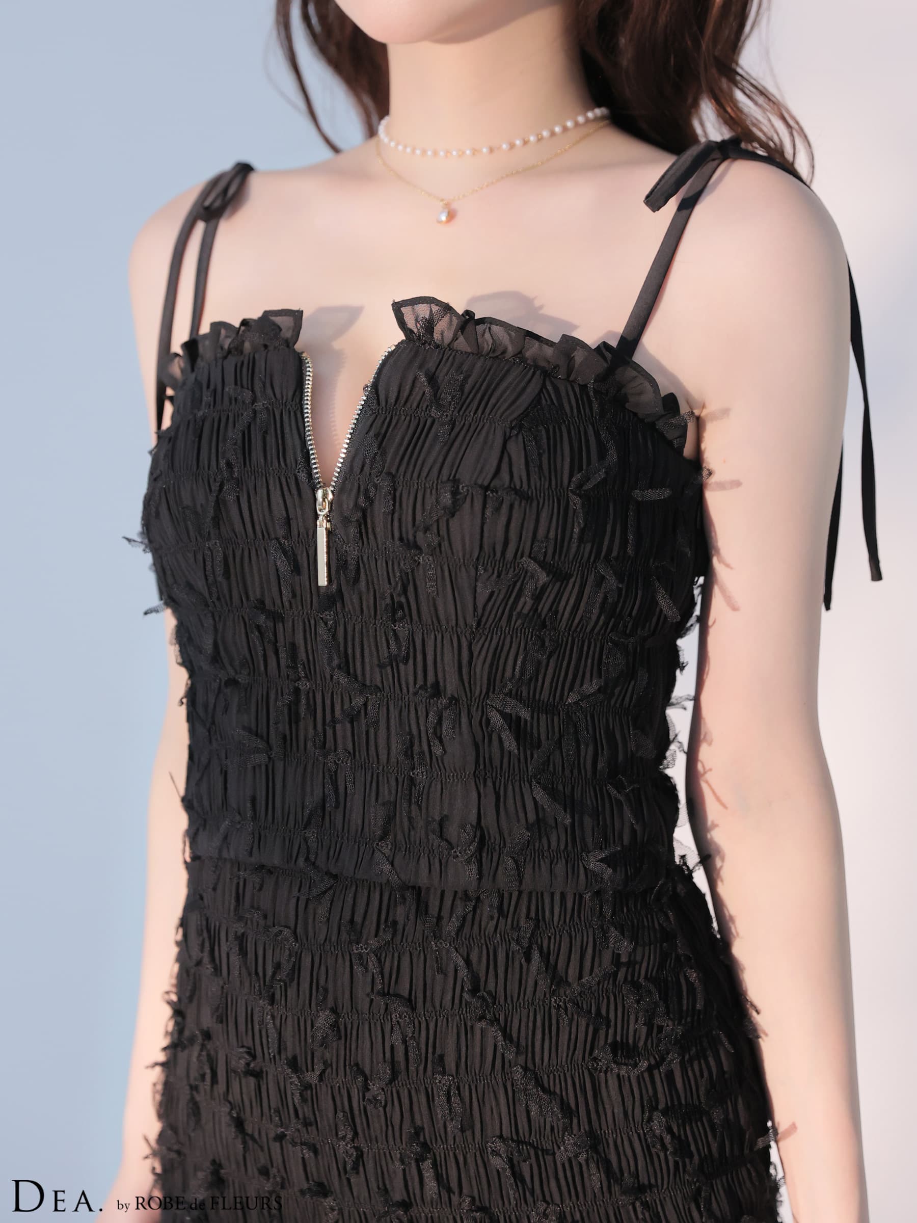 DEA. ディア バイ ローブドフルール 立体チュールフロントジップタイトツーピースキャバドレス de4348-c