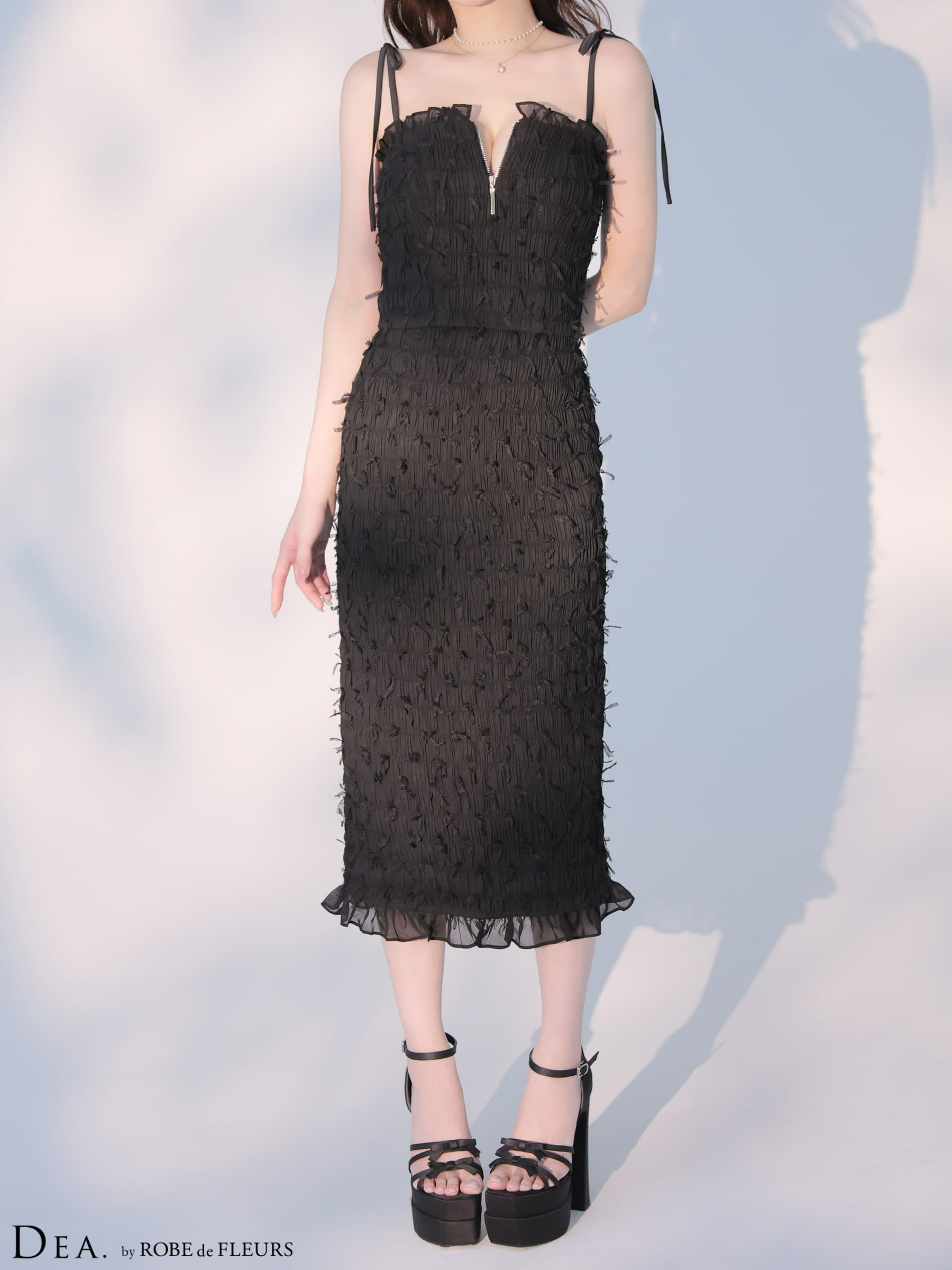 DEA. ディア バイ ローブドフルール 立体チュールフロントジップタイトツーピースキャバドレス de4348-c