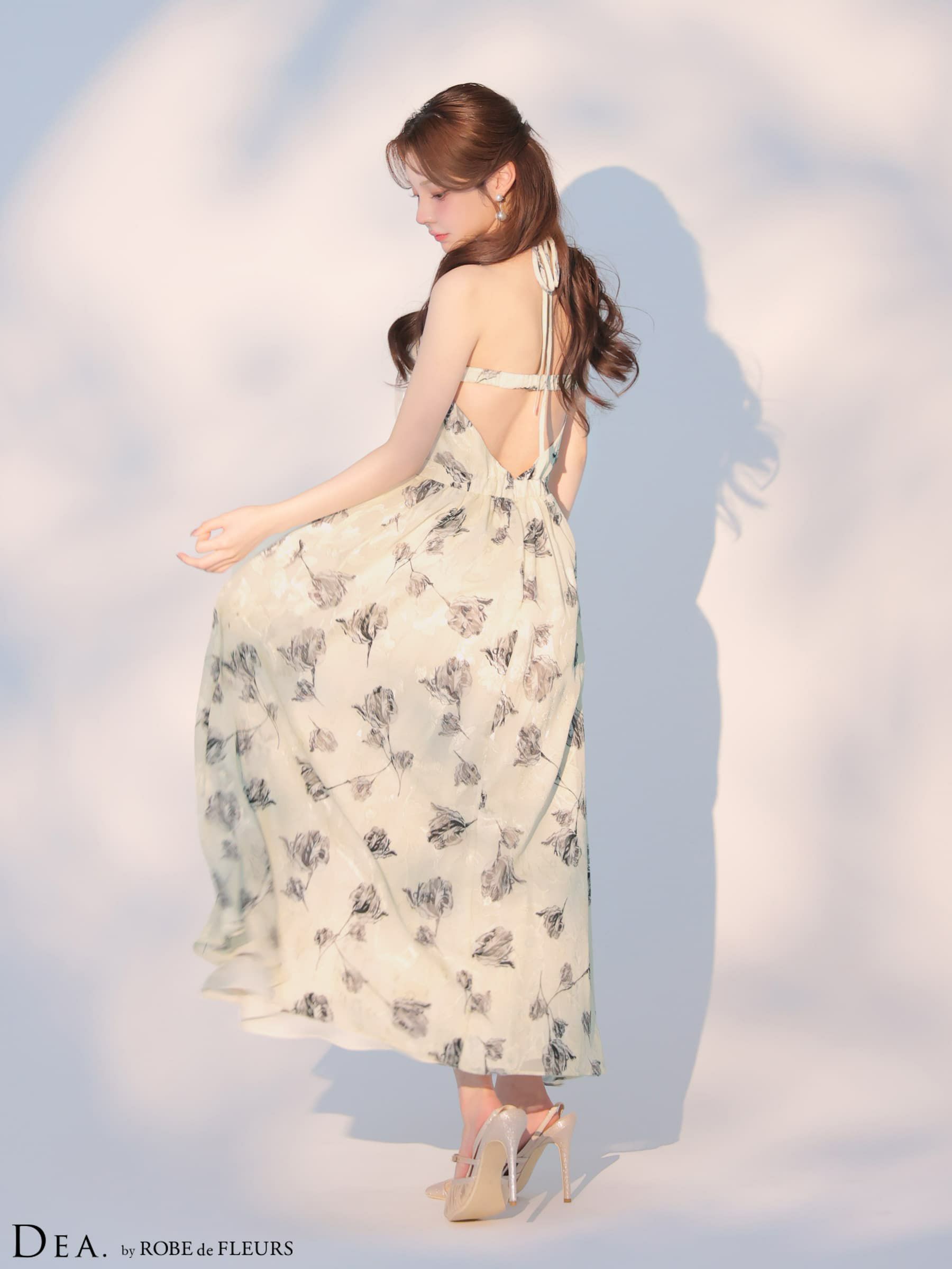 DEA. ディア バイ ローブドフルール 【XS～Lサイズあり】フラワージャガードシフォンホルターネックロングキャバドレス de4642-c
