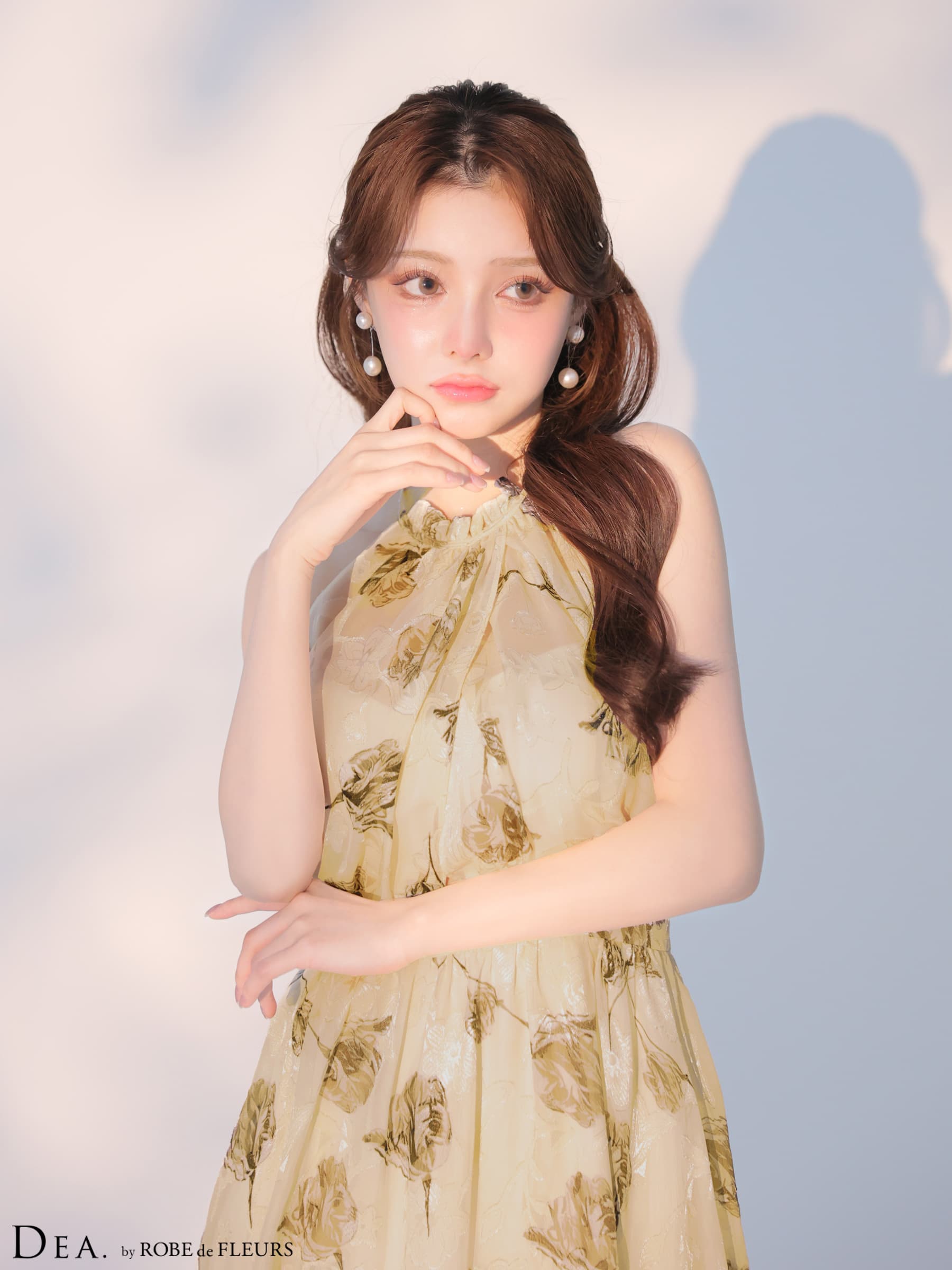 DEA. ディア バイ ローブドフルール 【XS～Lサイズあり】フラワージャガードシフォンホルターネックロングキャバドレス de4642-c