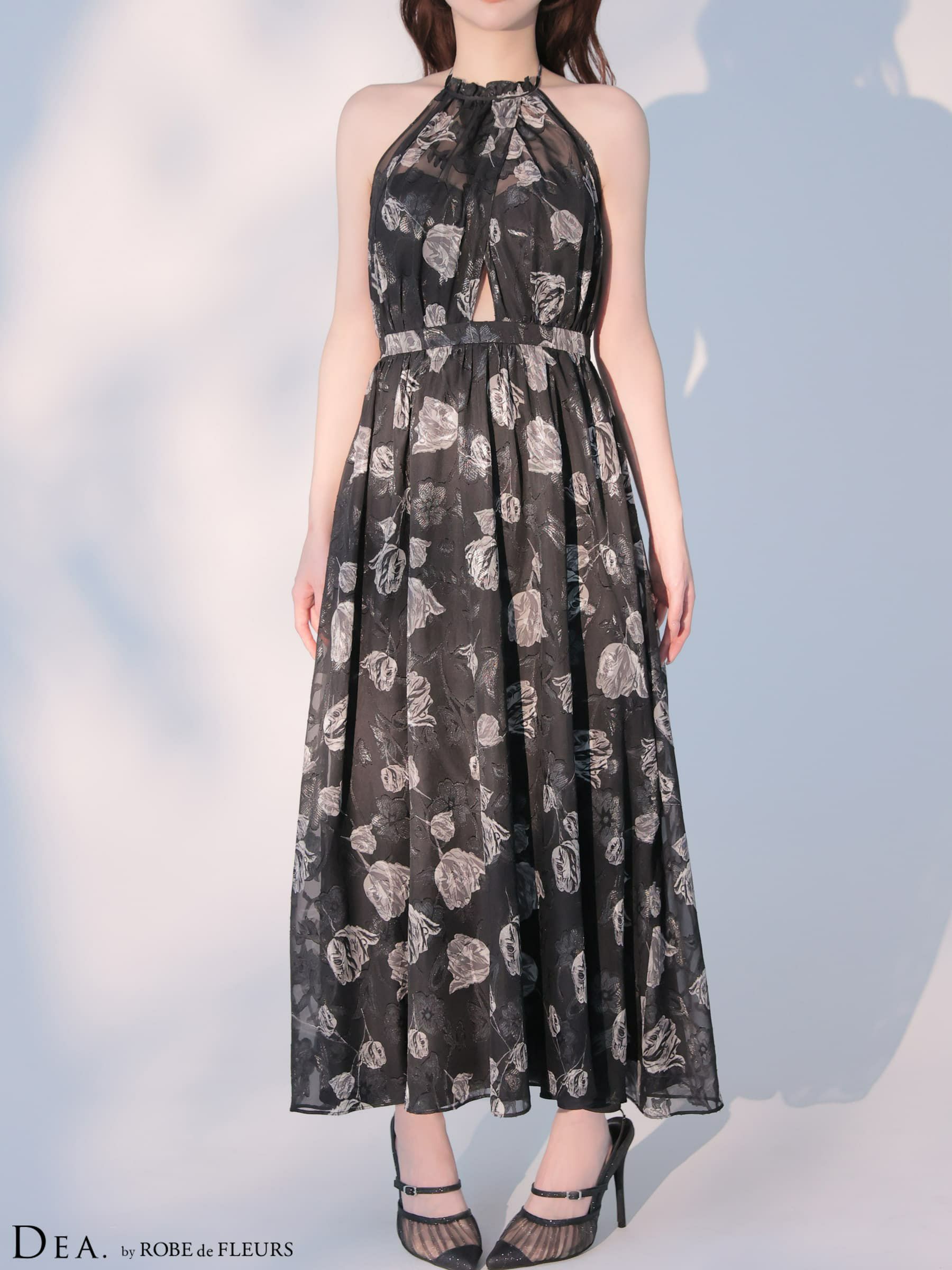 DEA. ディア バイ ローブドフルール 【XS～Lサイズあり】フラワージャガードシフォンホルターネックロングキャバドレス de4642-c