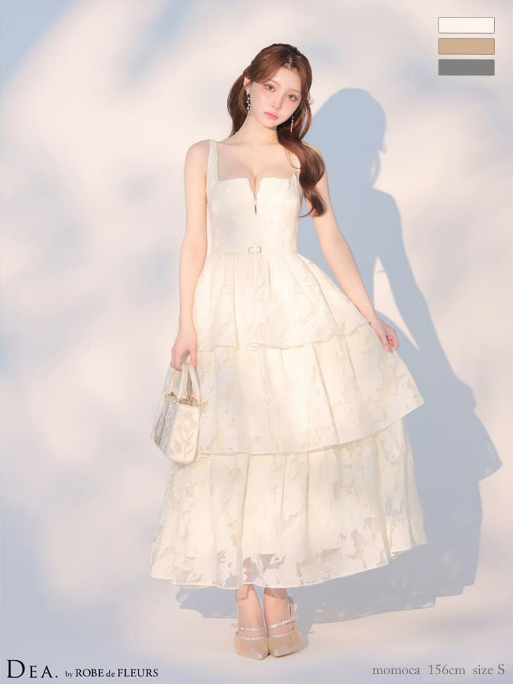 DEA. ディア バイ ローブドフルール 【XS～Lサイズあり】 オーガンジーフラワーティアードロングキャバドレス de4171-c