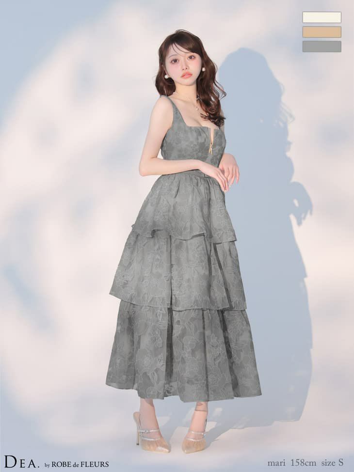 DEA. ディア バイ ローブドフルール 【XS～Lサイズあり】 オーガンジーフラワーティアードロングキャバドレス de4171-c