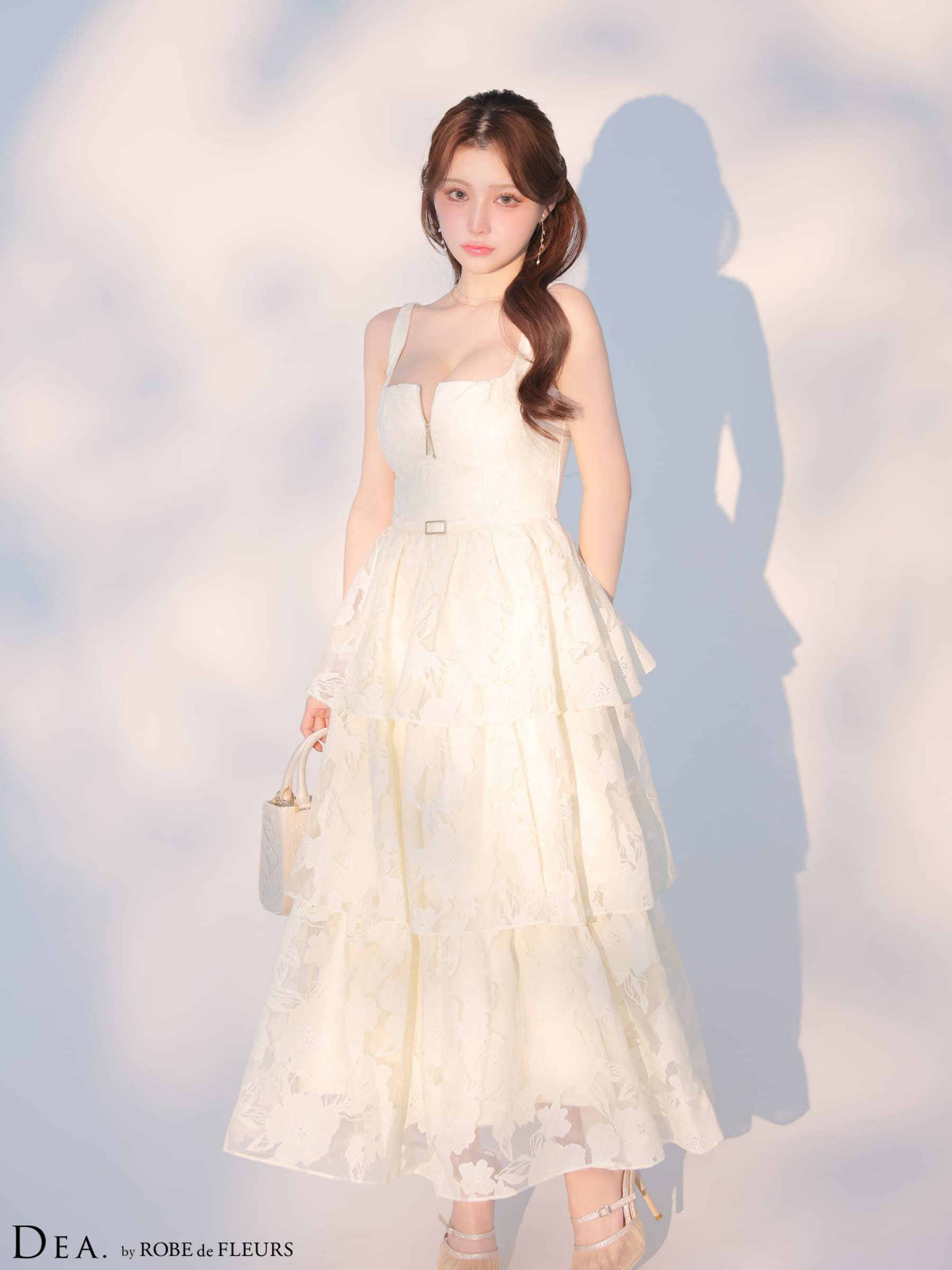 DEA. ディア バイ ローブドフルール 【XS～Lサイズあり】 オーガンジーフラワーティアードロングキャバドレス de4171-c