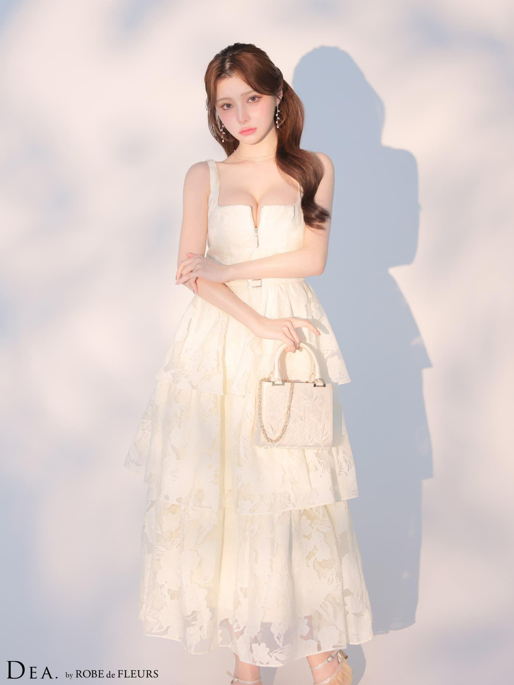 DEA. ディア バイ ローブドフルール 【XS～Lサイズあり】 オーガンジーフラワーティアードロングキャバドレス de4171-c