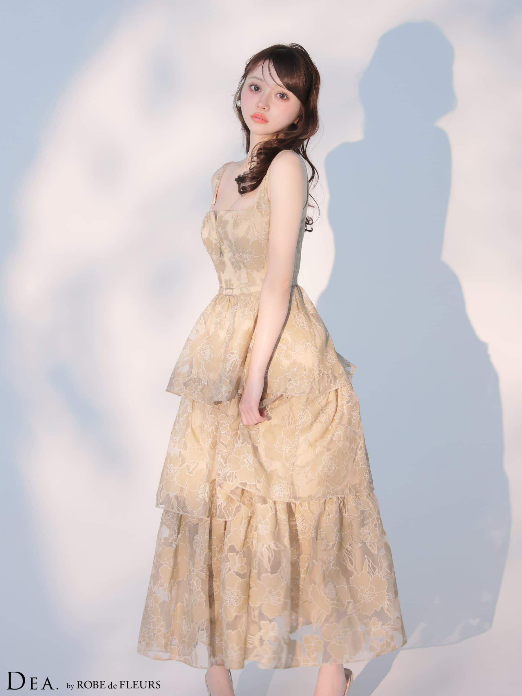 DEA. ディア バイ ローブドフルール 【XS～Lサイズあり】 オーガンジーフラワーティアードロングキャバドレス de4171-c