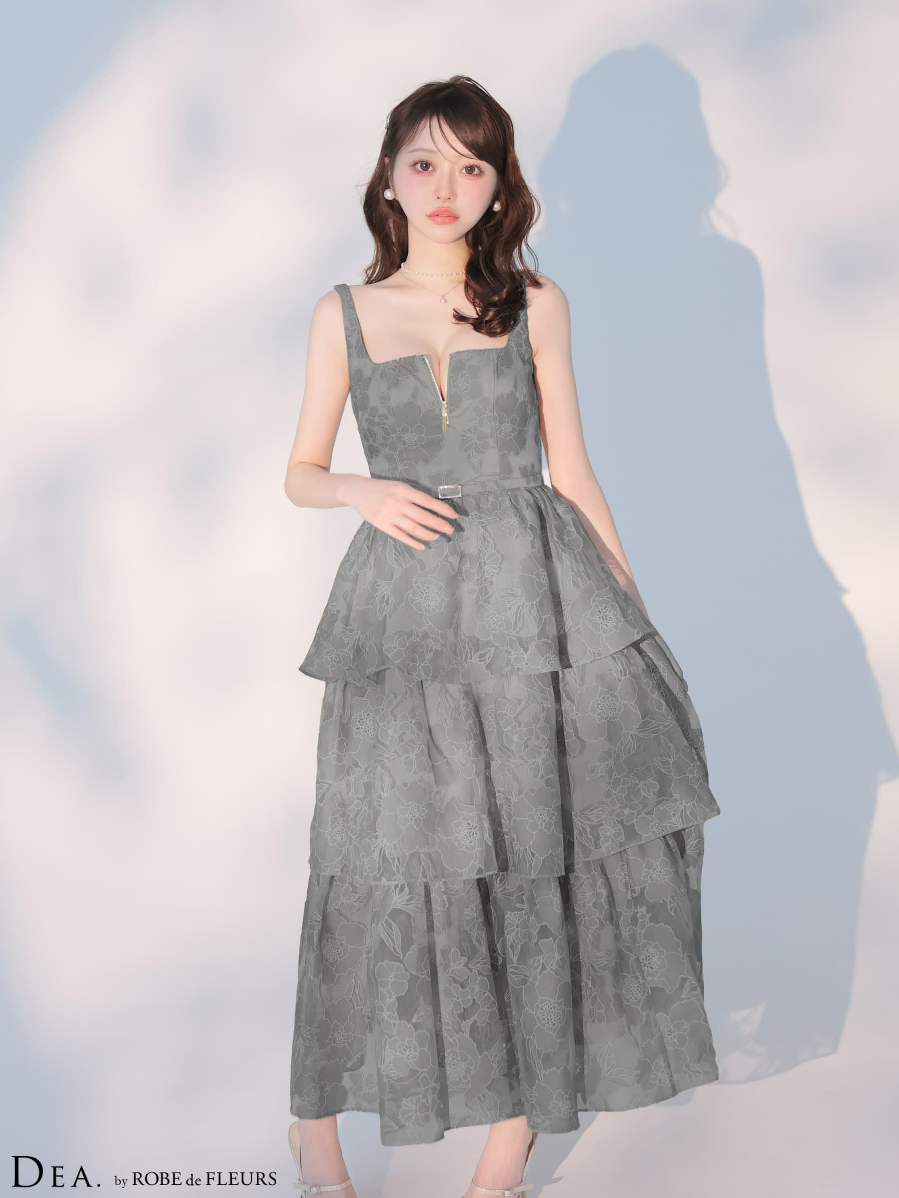 DEA. ディア バイ ローブドフルール 【XS～Lサイズあり】 オーガンジーフラワーティアードロングキャバドレス de4171-c