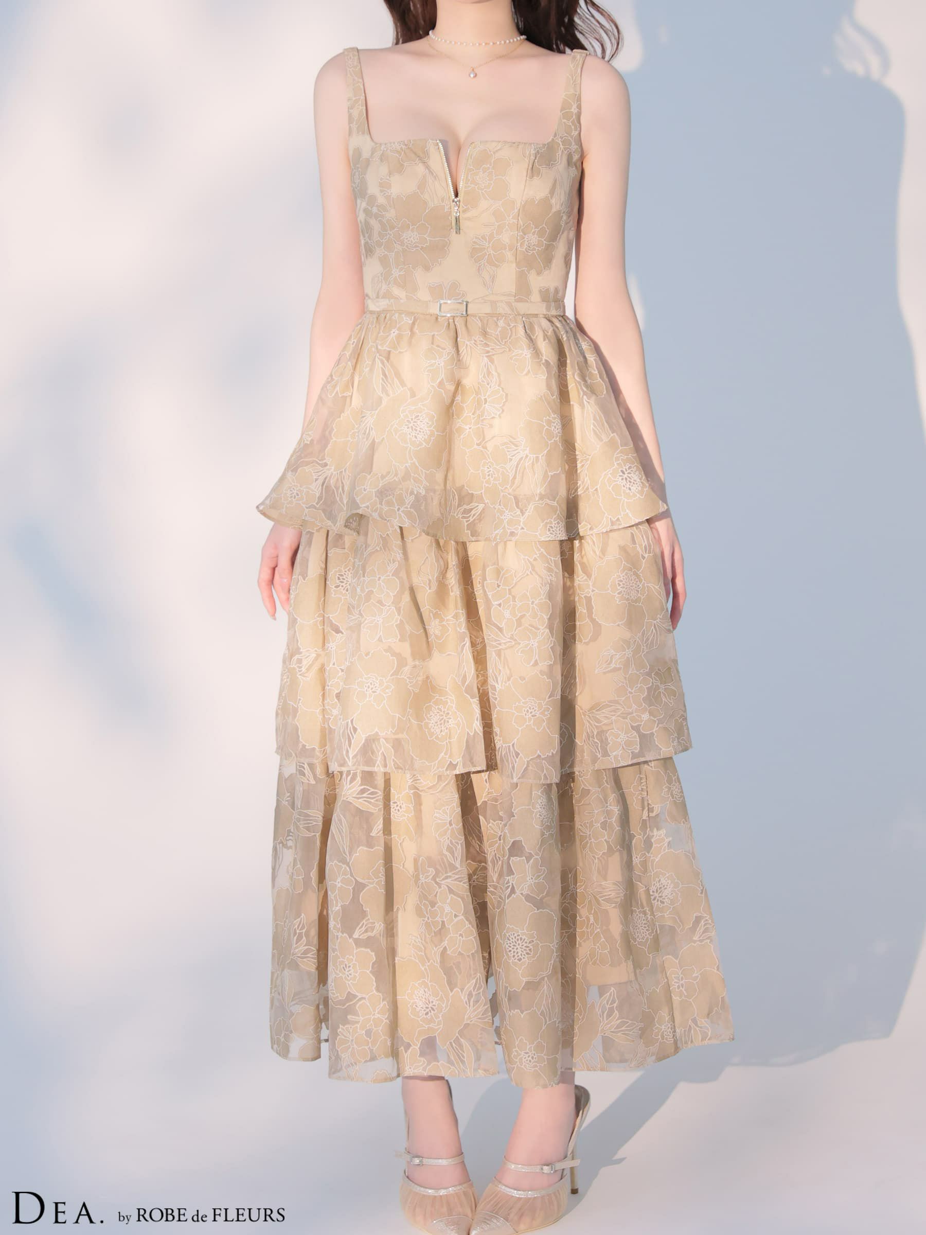 DEA. ディア バイ ローブドフルール 【XS～Lサイズあり】 オーガンジーフラワーティアードロングキャバドレス de4171-c