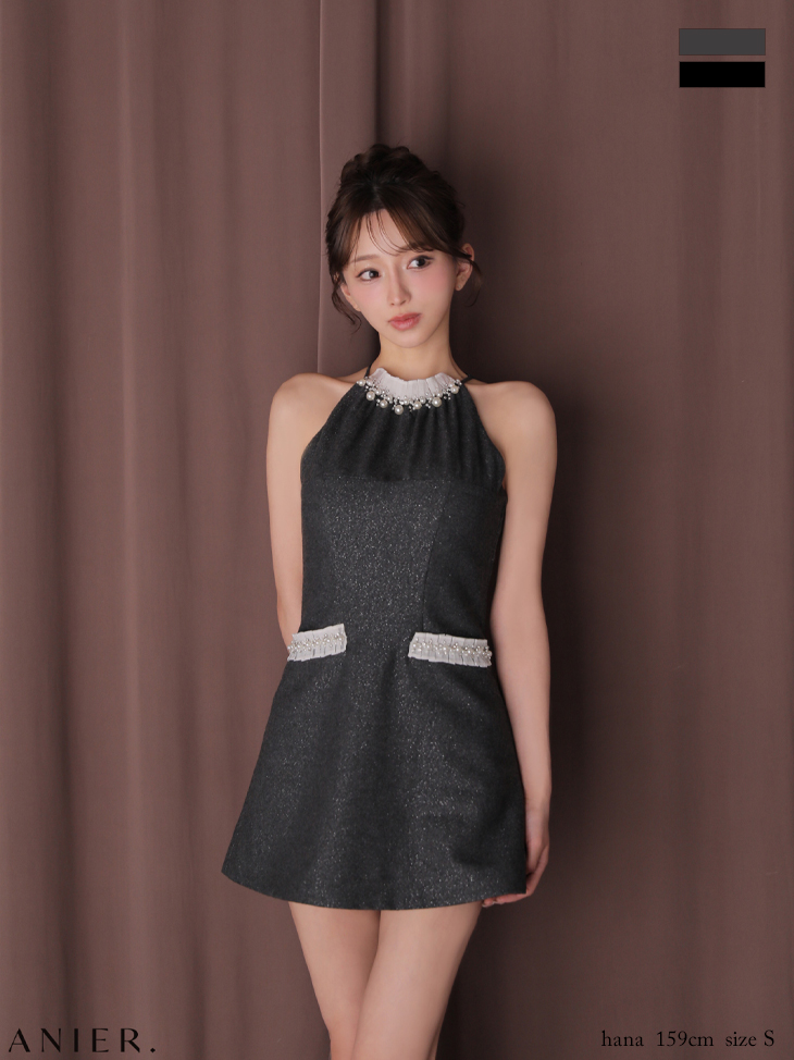 ROBE de FLEURS anier.ROBE ローブドフルール アニエルローブ 【XSサイズあり】 Glitter flannel halter pearl mini dress グリッターフランネルホルターパールミニドレス fm-anier4057