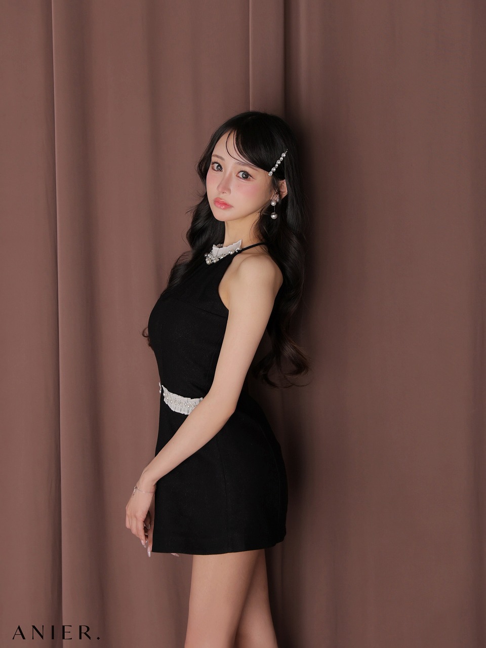 ROBE de FLEURS anier.ROBE ローブドフルール アニエルローブ 【XSサイズあり】 Glitter flannel halter pearl mini dress グリッターフランネルホルターパールミニドレス fm-anier4057