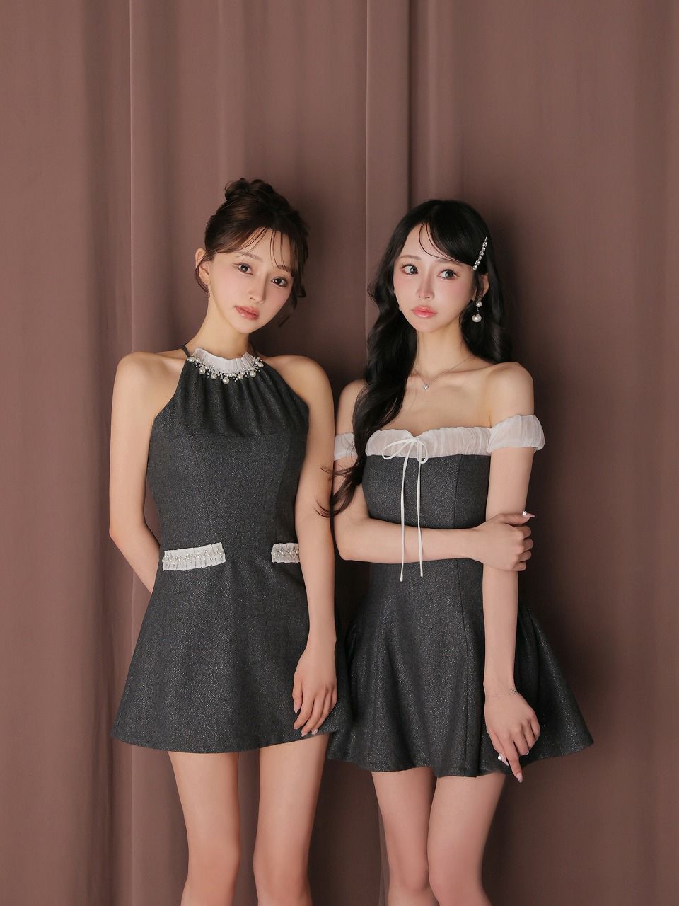 ROBE de FLEURS anier.ROBE ローブドフルール アニエルローブ 【XSサイズあり】 Glitter flannel halter pearl mini dress グリッターフランネルホルターパールミニドレス fm-anier4057